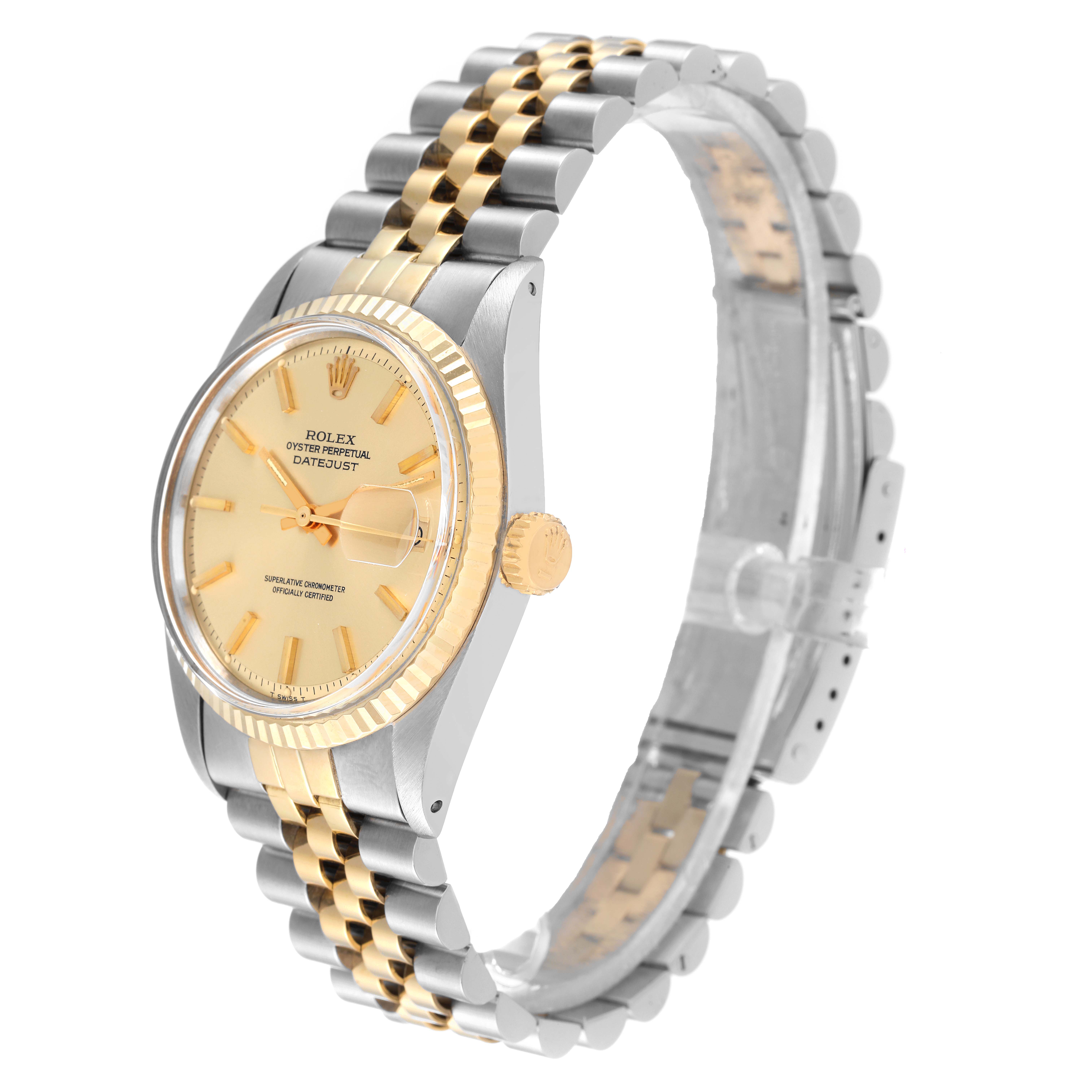 The image shows a Vintage Collection Rolex watch at an angle, highlighting its face, bezel, crown, and two-tone bracelet.