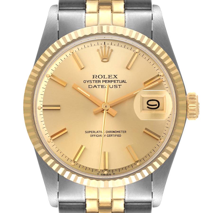 Rolex Datejust Steel Yellow Gold Dial Vintage Mens Watch 1601 Box Papers SwissWatchExpo