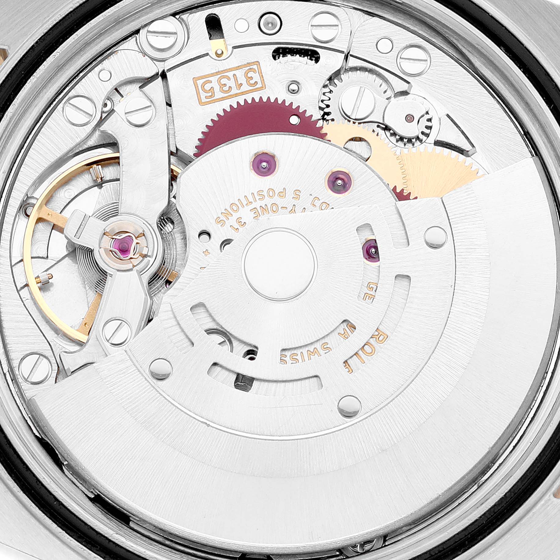 This image shows the internal movement and mechanical components of a Rolex Turn-o-Graph 16263 Men
s Steel and Gold (two tone) Black Dial 16263 Men
s Steel and Gold (two tone) Black Dial watch up close.