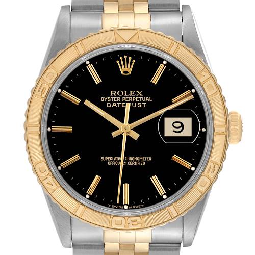 Photo of Rolex Datejust Turnograph Black Dial Yellow Gold Steel Mens Watch 16263