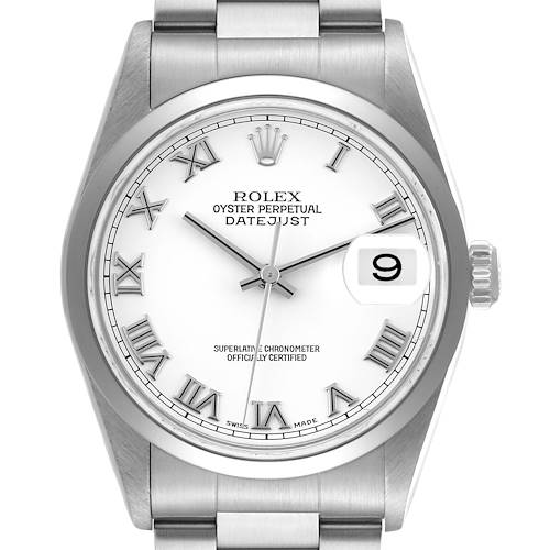Photo of Rolex Datejust White Roman Dial Steel Mens Watch 16200 Box Papers
