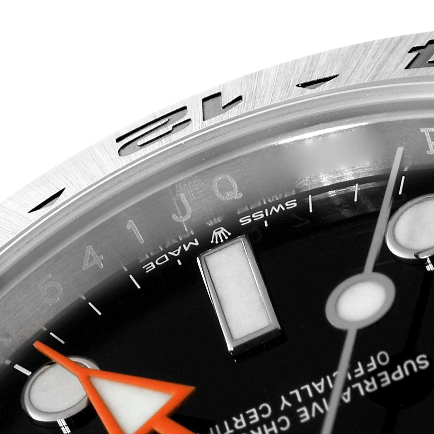 The image shows a close-up of the dial, bezel, and hands of a Rolex Explorer 226570 Men's Stainless Steel Black Dial 226570 Men's Stainless Steel Black Dial watch.