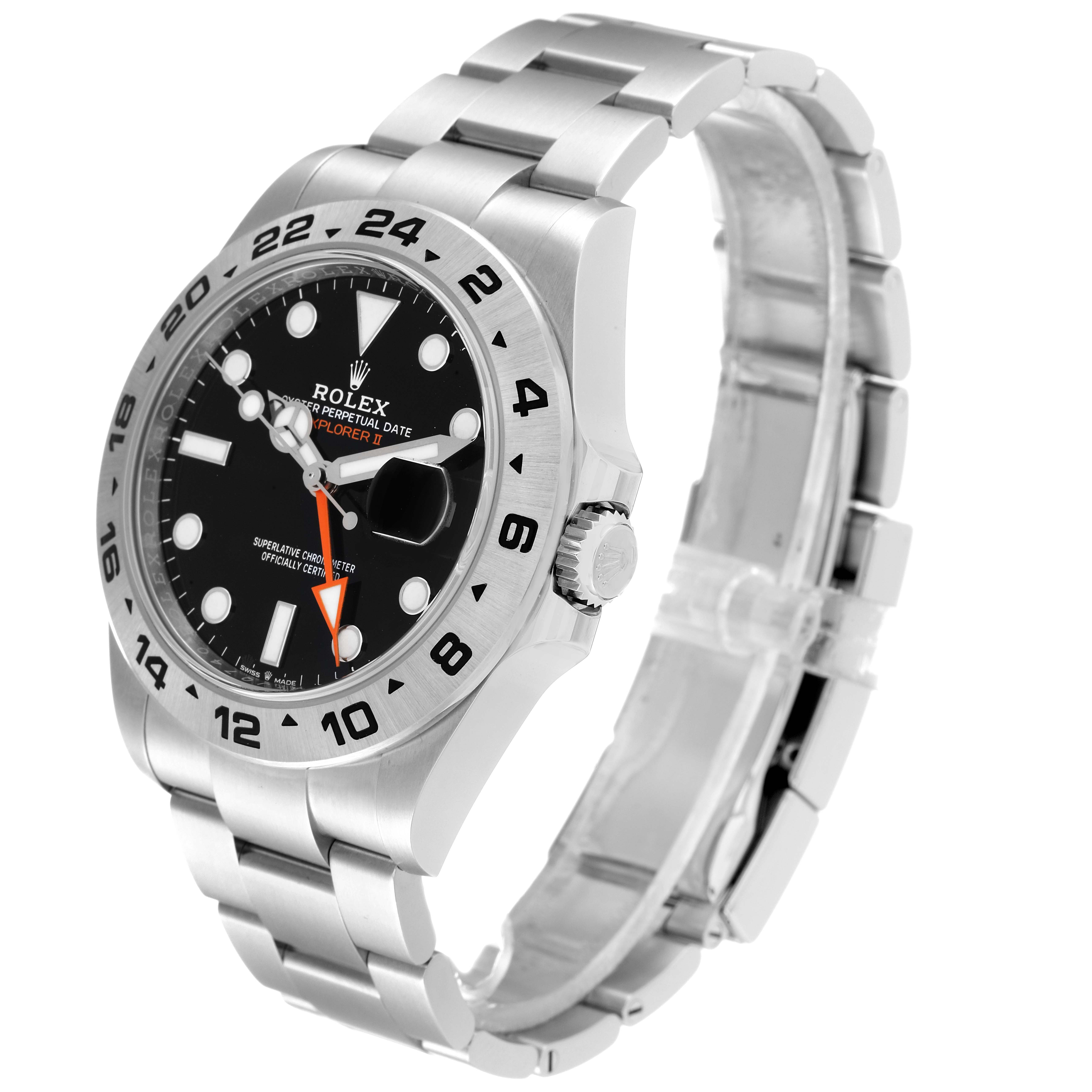 The image shows a side view of a Rolex Explorer 226570 Men's Stainless Steel Black Dial 226570 Men's Stainless Steel Black Dial watch, highlighting its bezel, dial, crown, and bracelet.