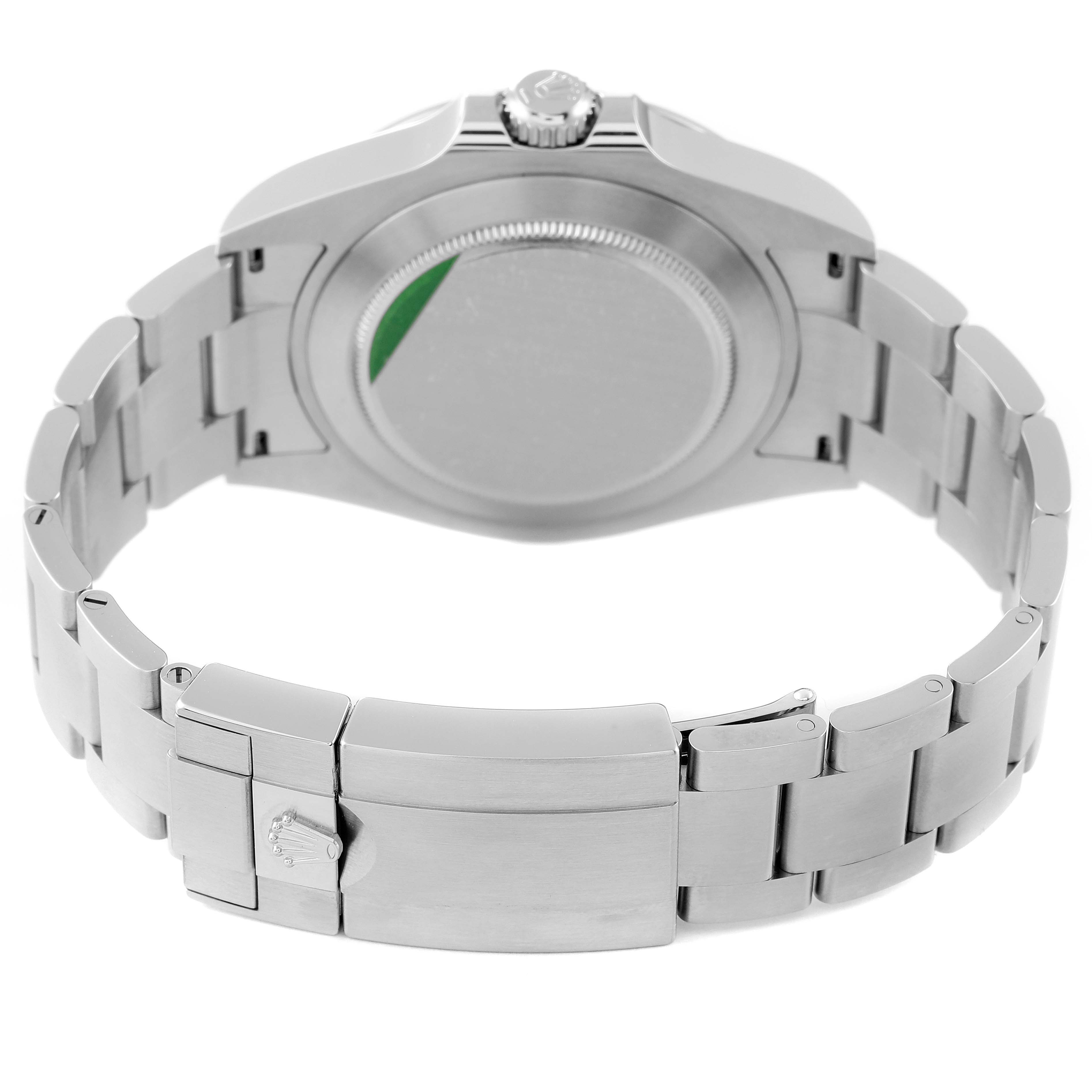 The image shows the back and bracelet of a Rolex Explorer 226570 Men
s Stainless Steel White Dial 226570 Men
s Stainless Steel White Dial model watch.