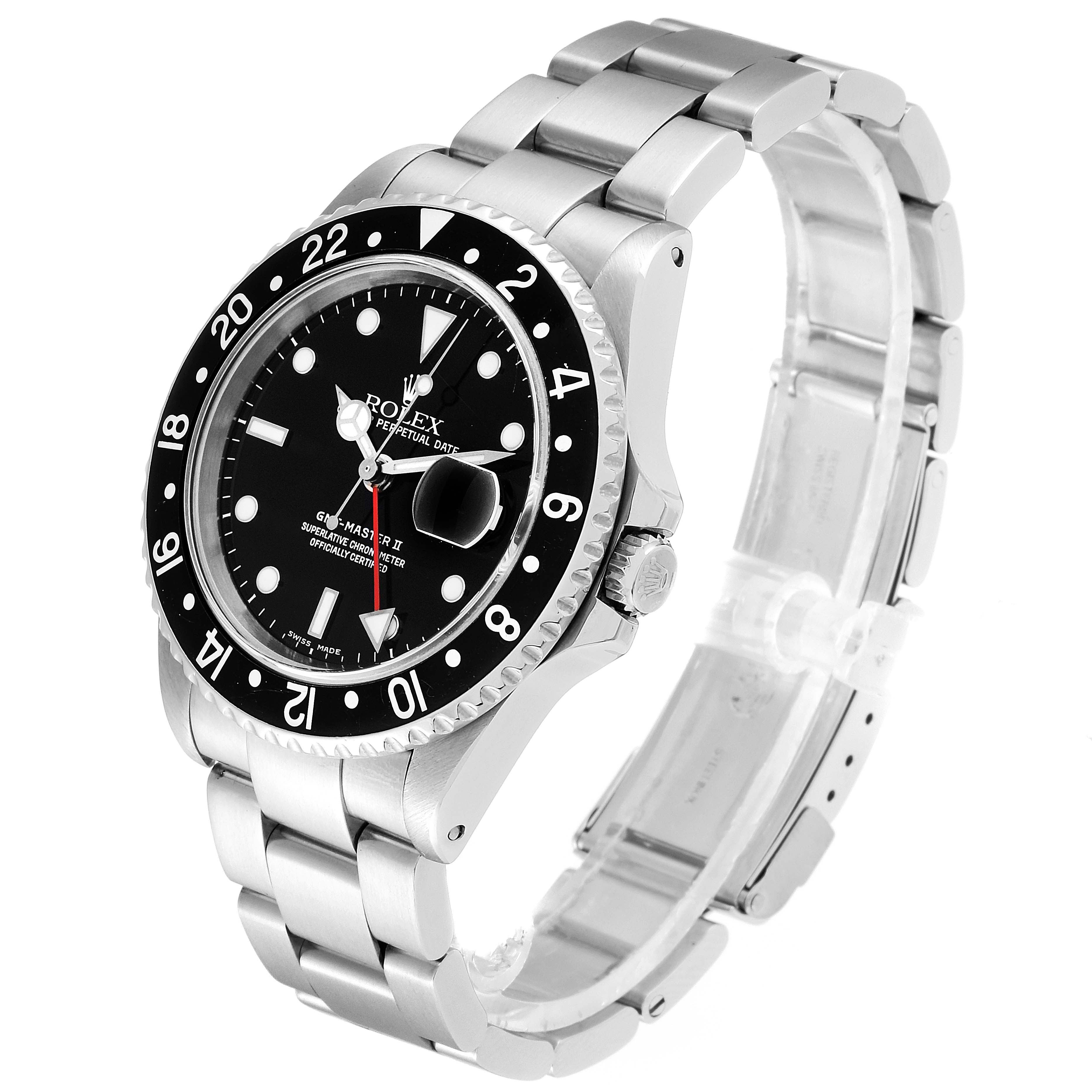 The image shows a Rolex GMT-Master 16710 Men's Stainless Steel Black Dial 16710 Men's Stainless Steel Black Dial II watch at a slight angle, displaying the face, bezel, crown, and bracelet.
