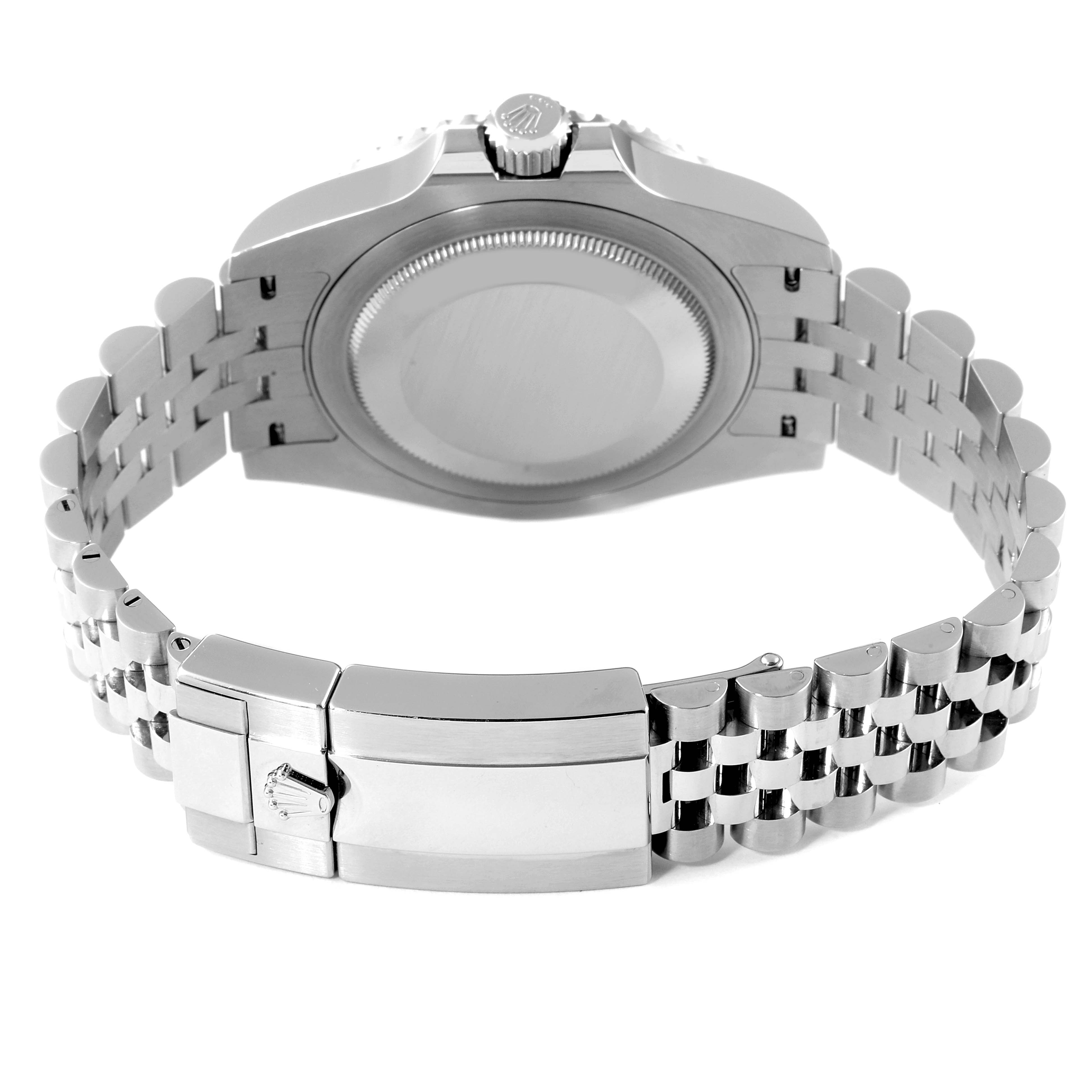 The image displays the back case and bracelet of a Rolex GMT-Master 126710 Men
s Stainless Steel Black Dial 126710 Men
s Stainless Steel Black Dial watch, showing its clasp and closed caseback.