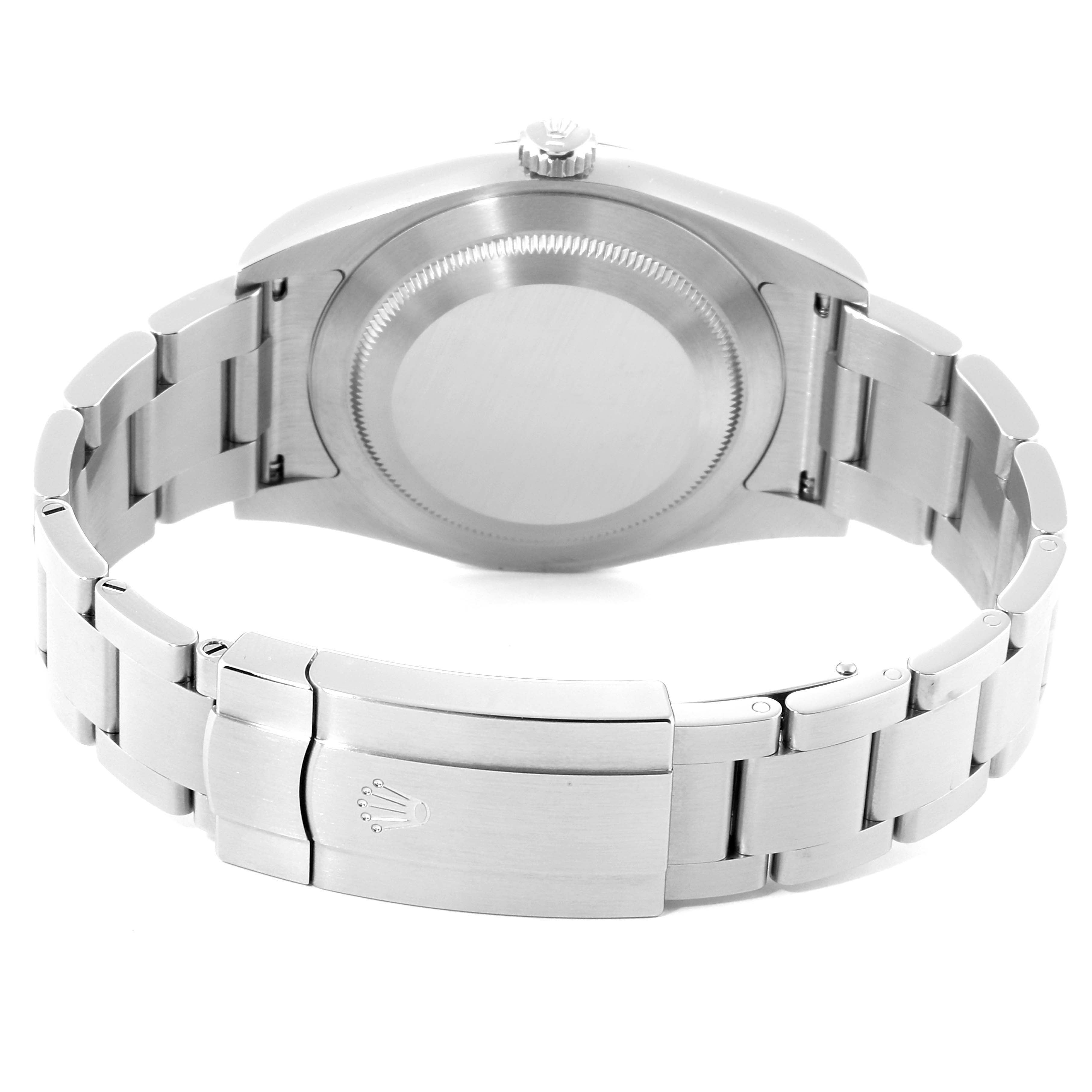 This image shows the back and bracelet of a Rolex Oyster Perpetual 114300 Men's Stainless Steel Black Dial 114300 Men's Stainless Steel Black Dial watch from a rear angle.