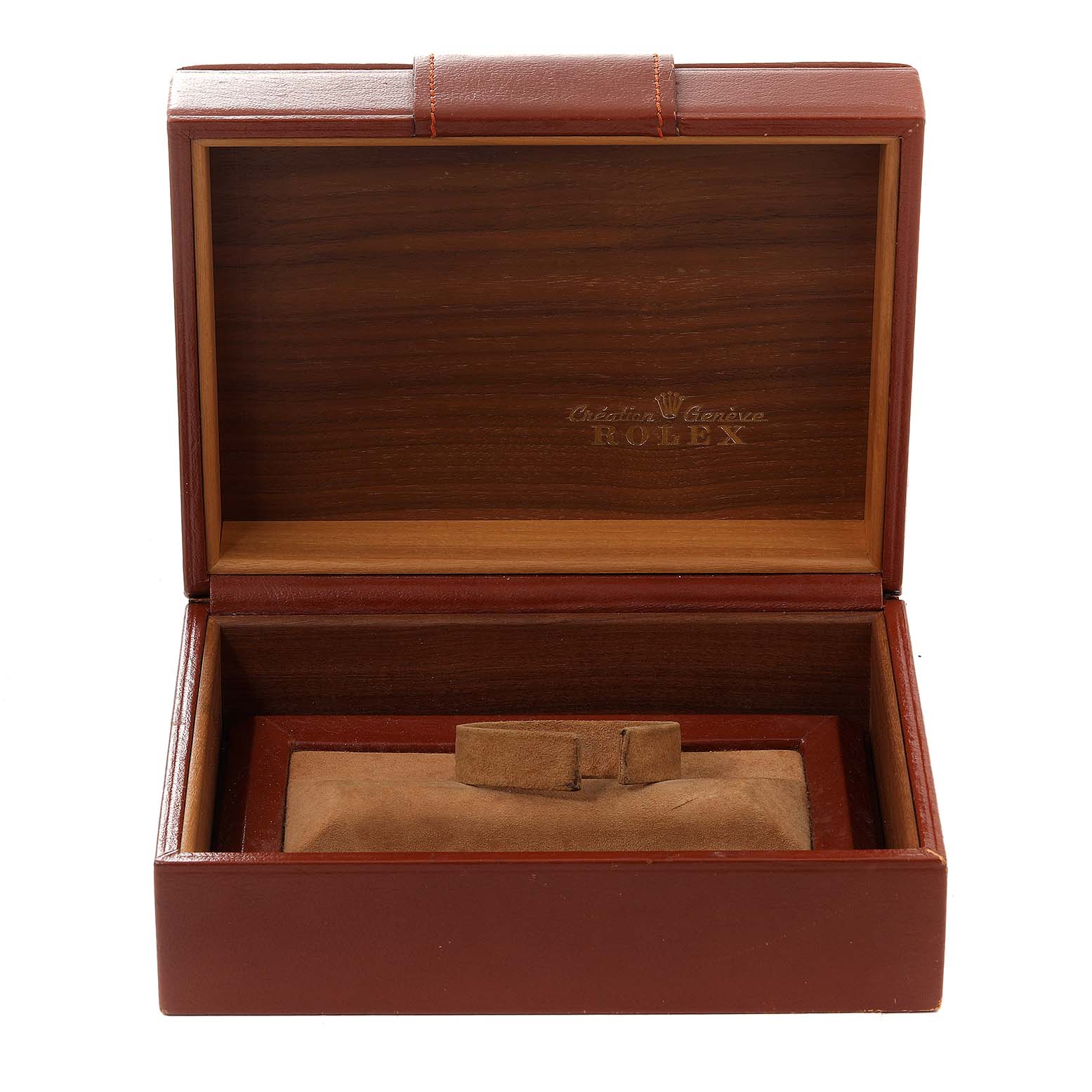 The image shows an open Rolex President 18038 Men's Steel and Gold (two tone) Champagne Dial 18038 Men's Steel and Gold (two tone) Champagne Dial model watch box, displaying the interior and a watch pillow.