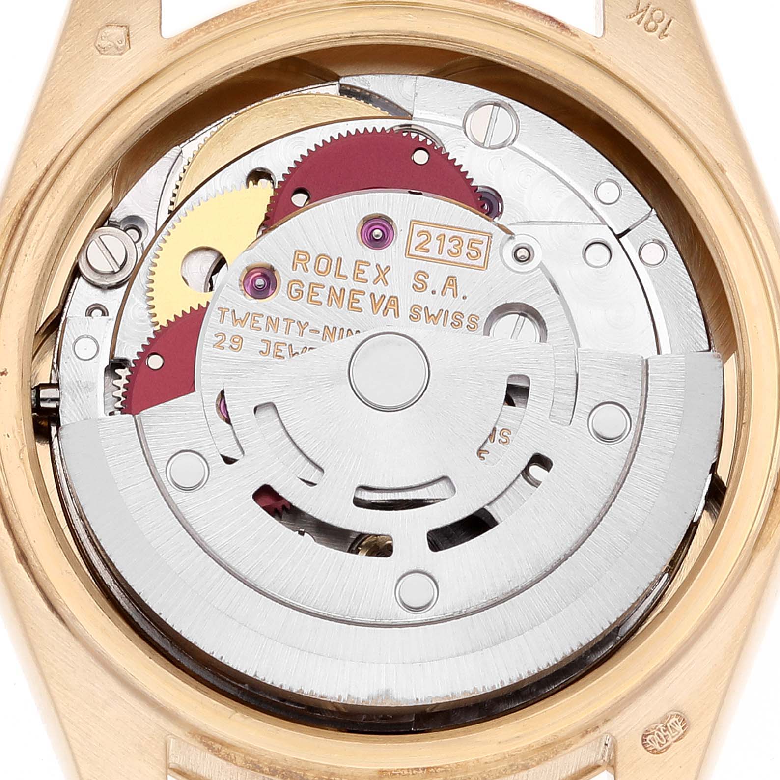 This image shows the inner mechanism and movement parts of a Rolex President 69178 Women
s Yellow Gold Champagne Dial 69178 Women
s Yellow Gold Champagne Dial model watch.