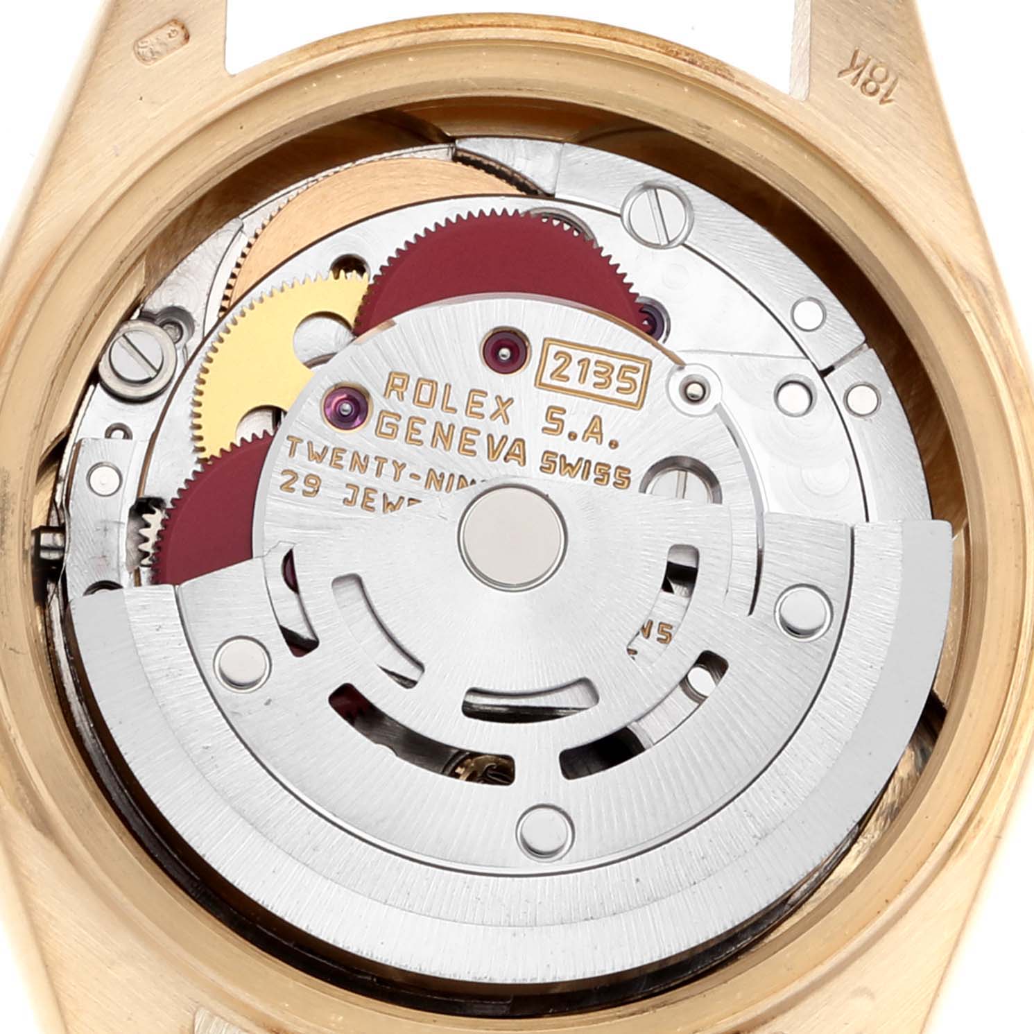 This image shows an internal close-up of the movement mechanism of a Rolex President 69178 Women
s Yellow Gold Champagne Dial 69178 Women
s Yellow Gold Champagne Dial model watch.