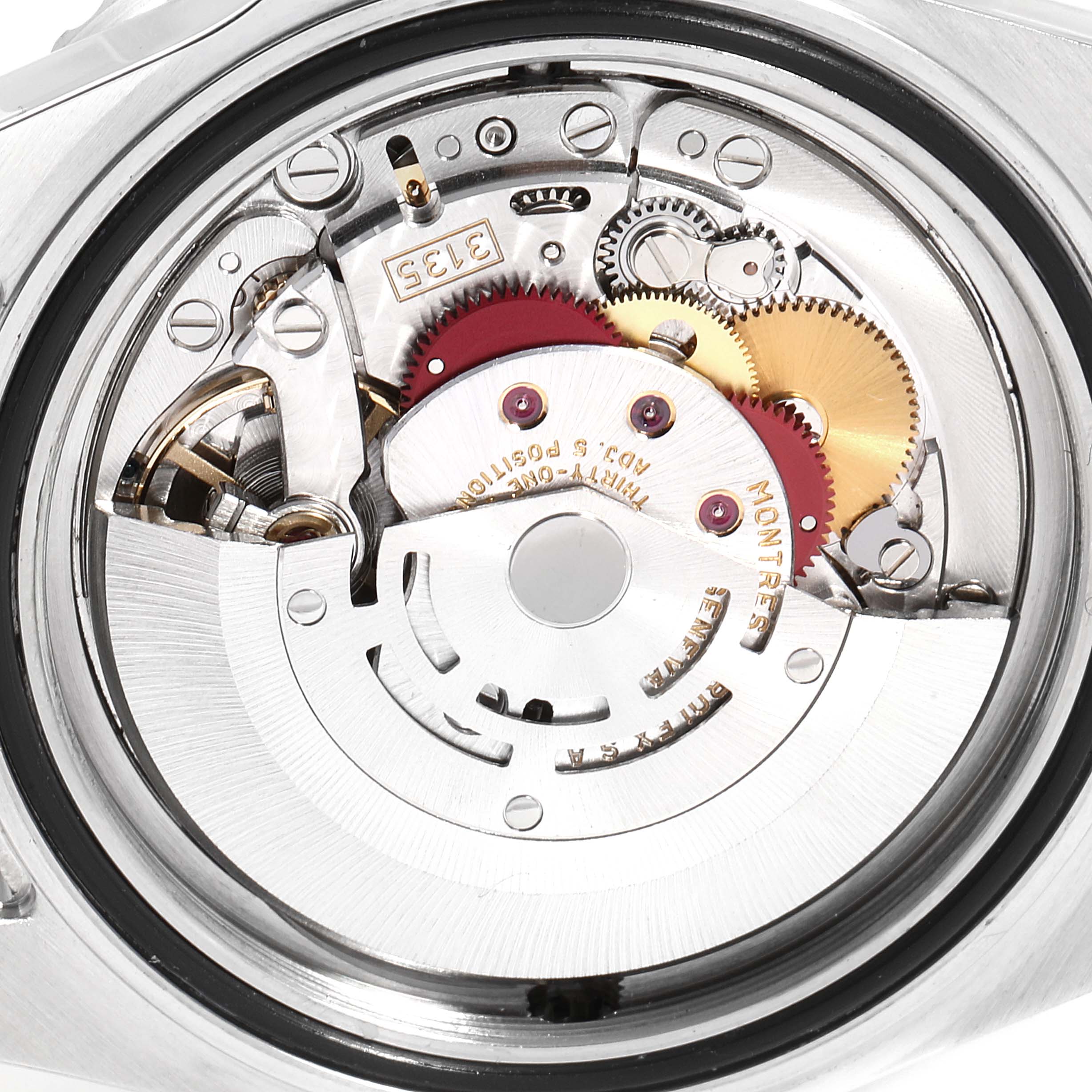 This image shows the back side of the Rolex Sea-Dweller 16600 Men
s Stainless Steel Black Dial 16600 Men
s Stainless Steel Black Dial watch, exposing its internal mechanical movement.