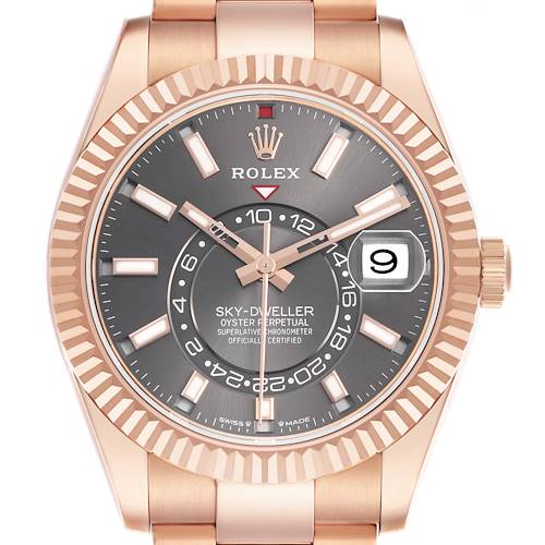Rolex Sky-Dweller Rose Gold Slate Dial Mens Watch 336935 Box Card