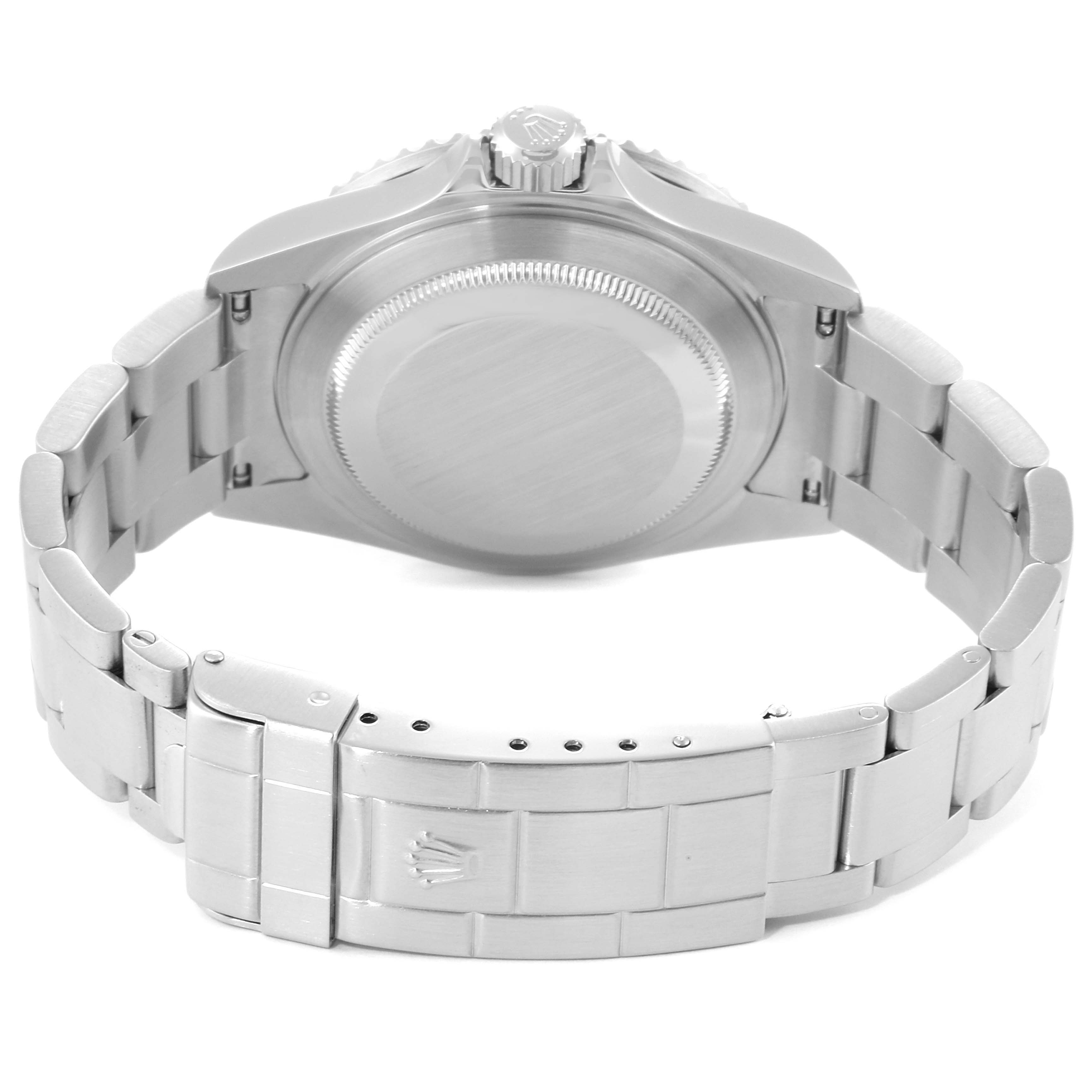 The image shows the back and wristband of the Rolex Submariner 16610LV Men
s Stainless Steel Black Dial 16610LV Men
s Stainless Steel Black Dial watch from a rear angle.