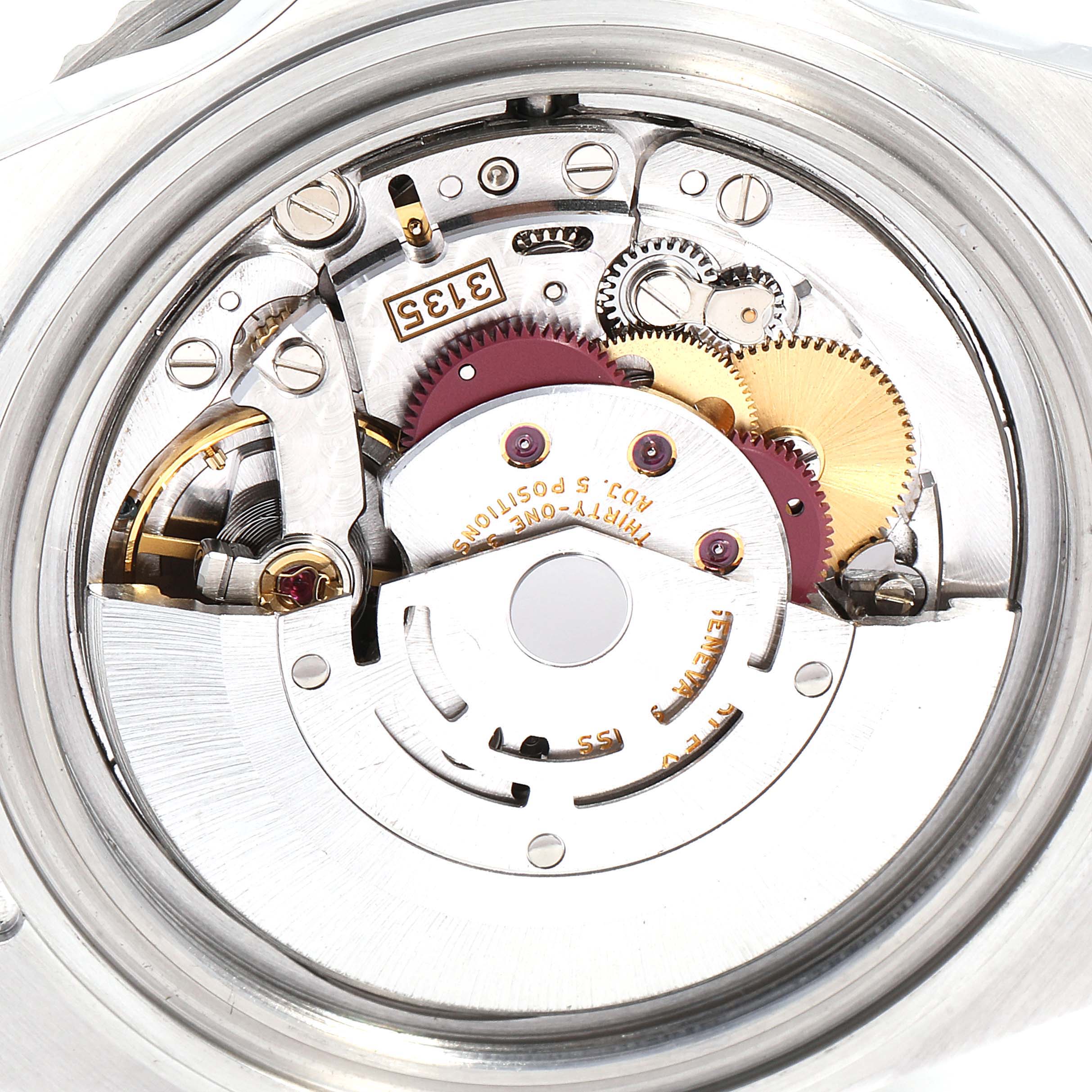 This image shows the internal movement mechanism of the Rolex Submariner 16610LV Men
s Stainless Steel Black Dial 16610LV Men
s Stainless Steel Black Dial watch from a close-up angle.