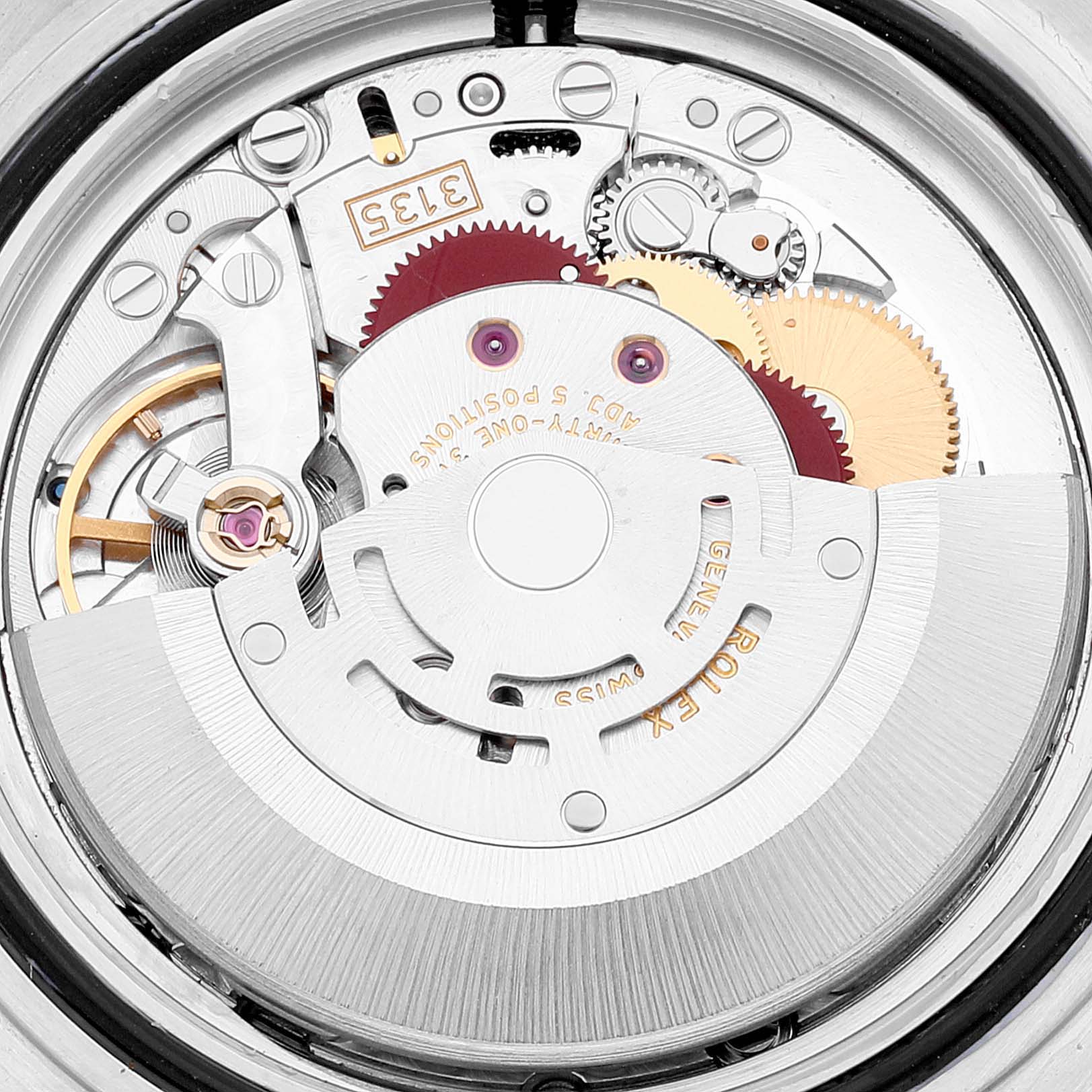 The image shows an up-close view of the movement mechanism inside a Rolex Submariner 16610 Men
s Stainless Steel Black Dial 16610 Men
s Stainless Steel Black Dial watch.