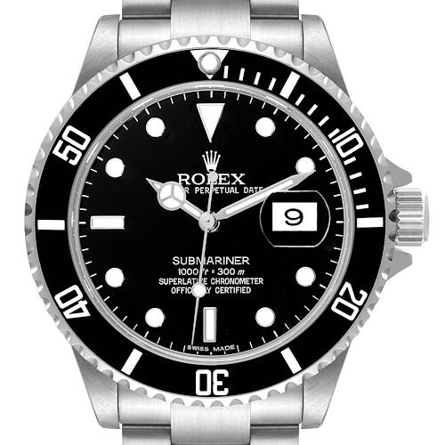 Photo of Rolex Submariner Black Dial Steel Mens Watch 16610 Box Card