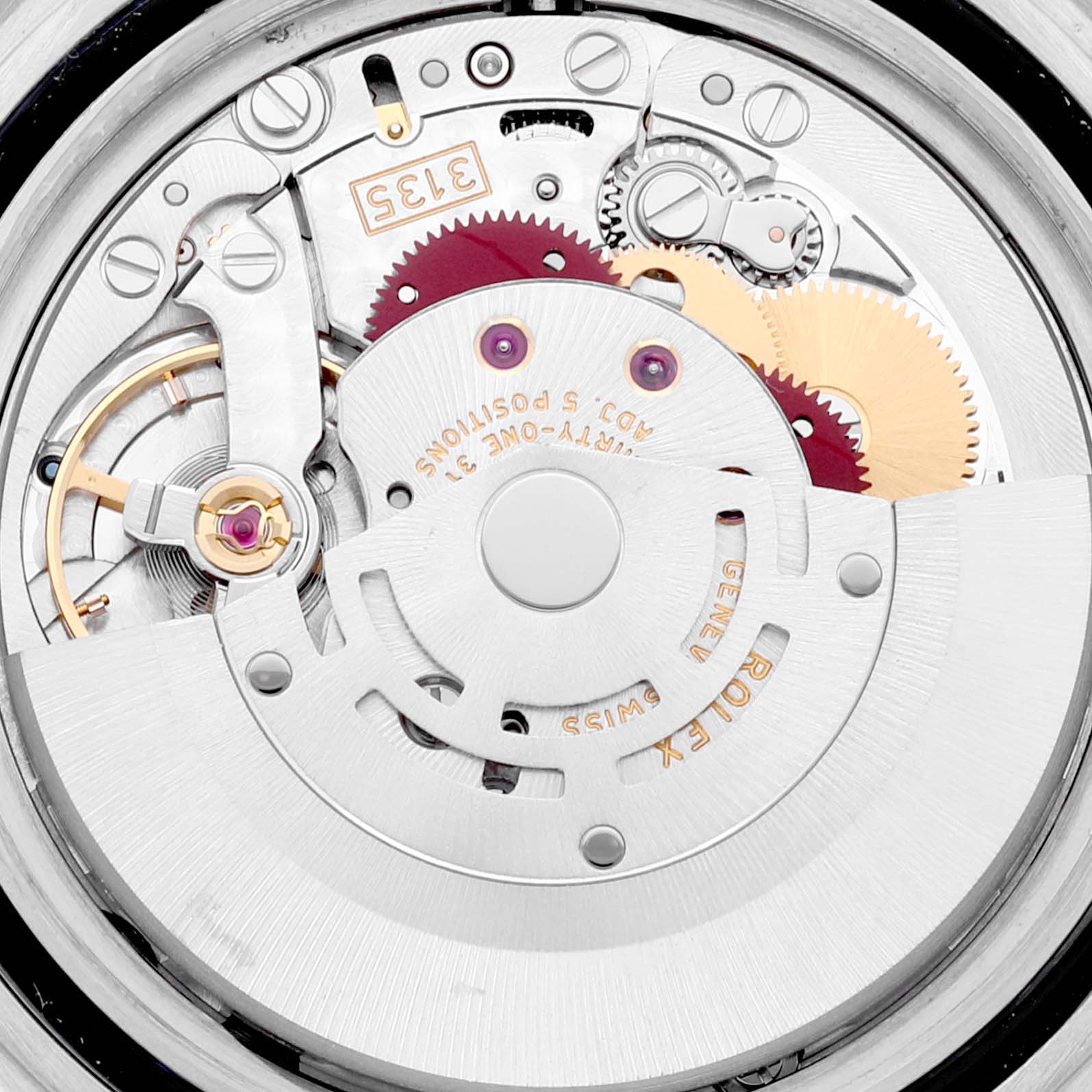 This image shows a close-up view of the internal movement mechanism of a Rolex Submariner 16610 Men
s Stainless Steel Black Dial 16610 Men
s Stainless Steel Black Dial watch.