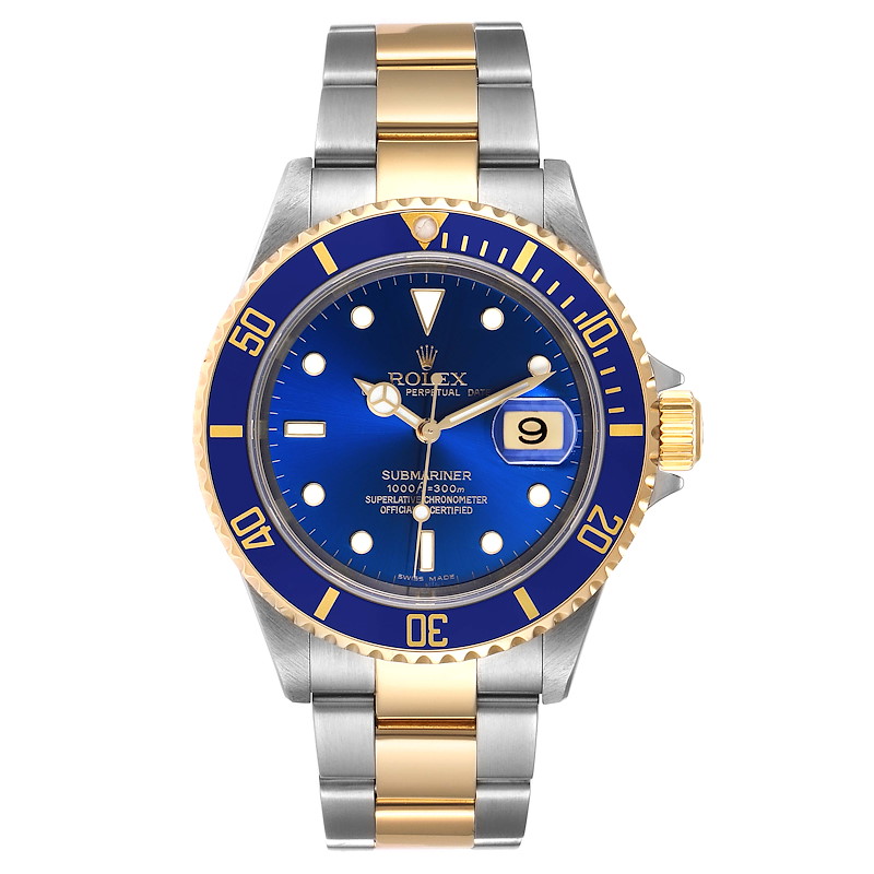 Rolex Submariner Blue Dial Steel Yellow Gold Mens Watch 16613 Box ...