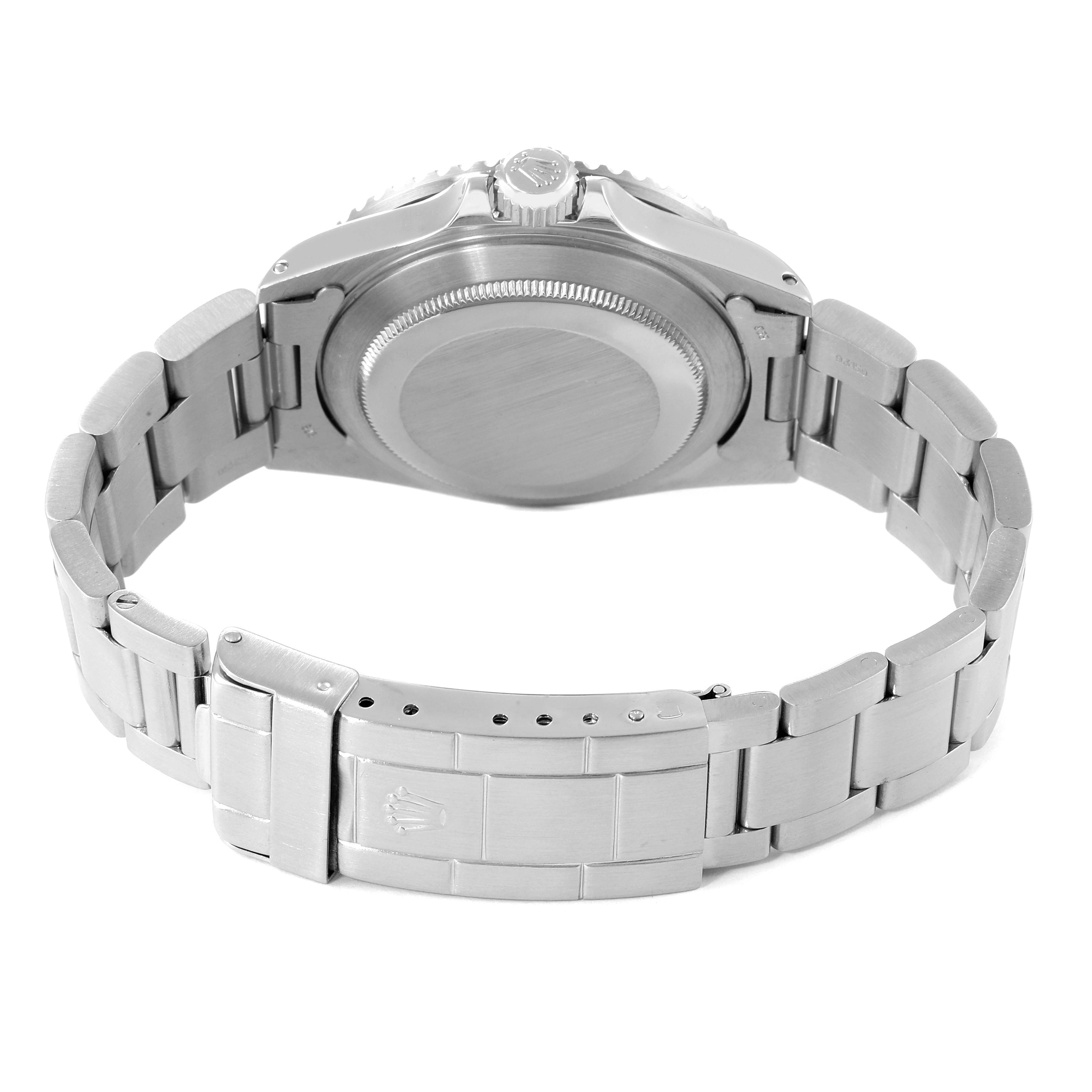 This image shows the backside and clasp of a Rolex Submariner 16800 Men
s Stainless Steel Black Dial 16800 Men
s Stainless Steel Black Dial watch, highlighting the bracelet and case back.