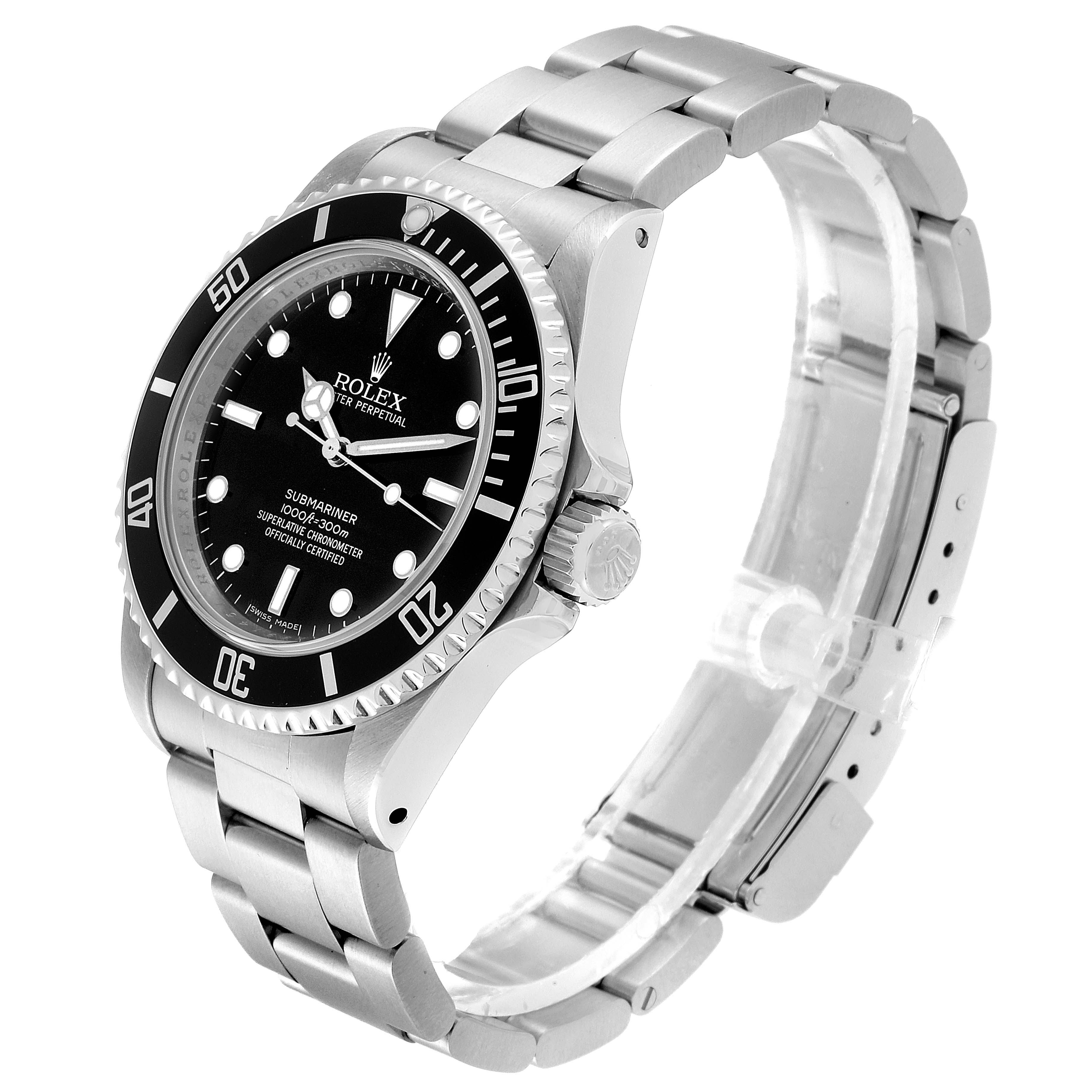 The image shows a Rolex Submariner 14060M Men
s Stainless Steel Black Dial 14060M Men
s Stainless Steel Black Dial watch at a slight angle, highlighting the face, bezel, crown, and stainless steel bracelet.