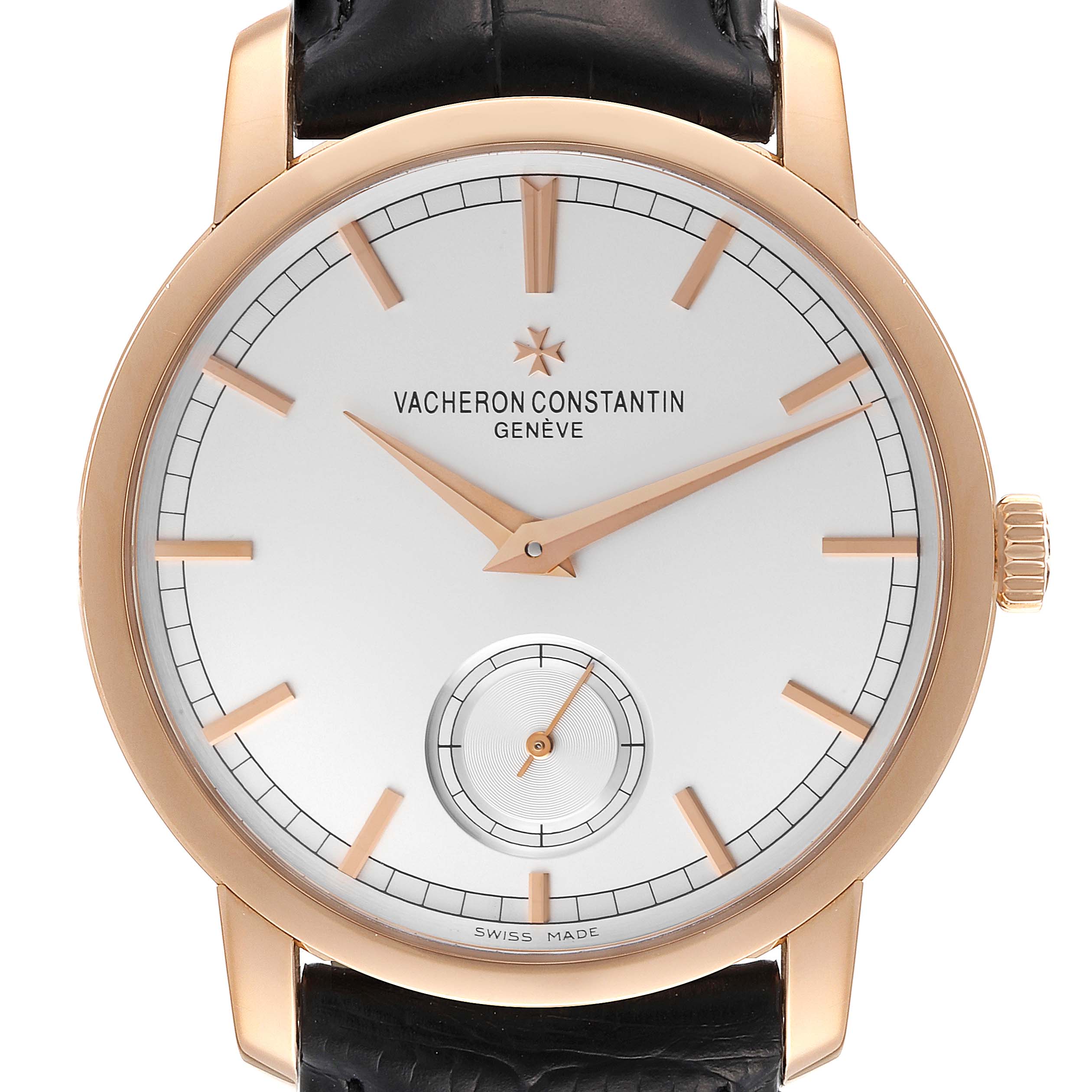 The image shows a front view of the Vacheron Constantin Traditionnelle 82172/000R-9382 Men's Rose Gold Silver Dial 82172/000R-9382 Men's Rose Gold Silver Dial watch, highlighting the dial and case.