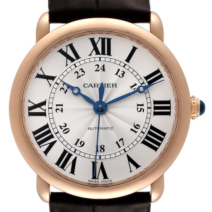 Cartier Ronde Louis Rose Gold Silver Dial Mens Watch WGRN0006 Box Card SwissWatchExpo