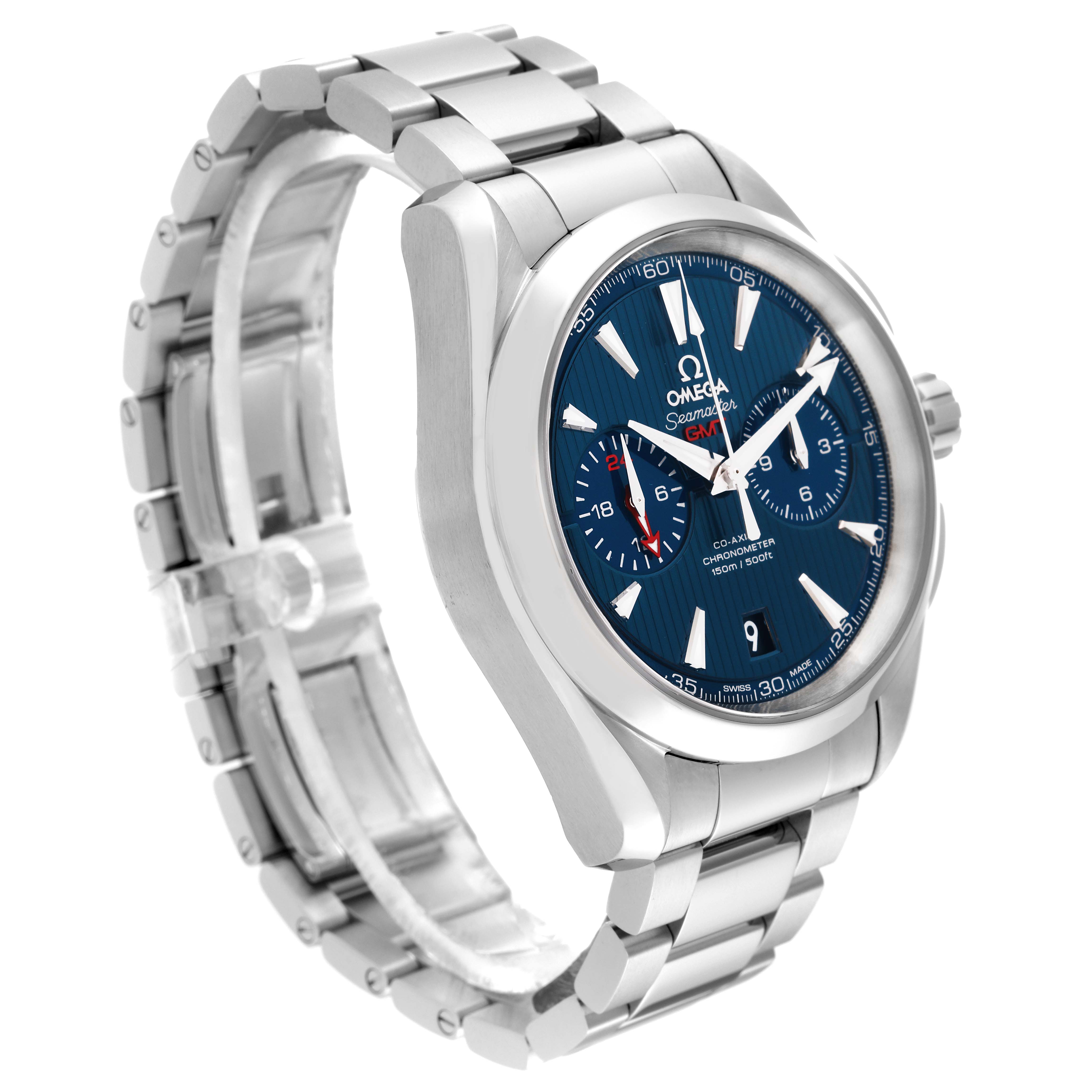The image shows an Omega Aqua Terra 231.10.43.52.03.001 Men
s Stainless Steel Blue Dial 231.10.43.52.03.001 Men
s Stainless Steel Blue Dial watch at a three-quarter angle, displaying the face, bezel, crown, and bracelet.