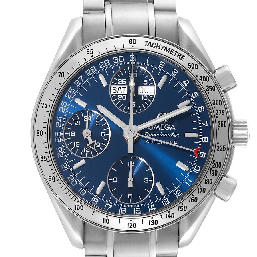 Omega Speedmaster Day Date 39 Blue Dial Steel Mens Watch 3523.80.00 Box Card SwissWatchExpo