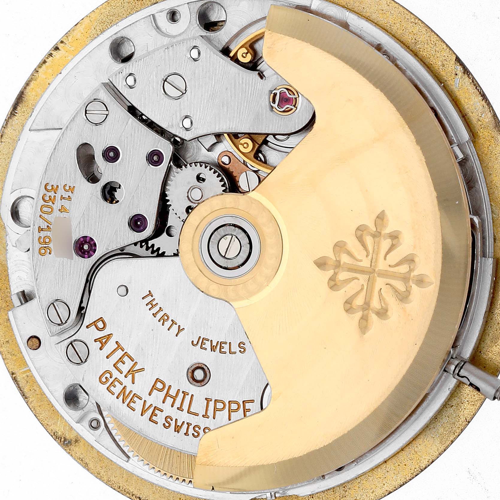 This image shows a detailed view of the movement mechanism inside a Patek Philippe Nautilus 3710/1A-001 Men's Stainless Steel Black Dial 3710/1A-001 Men's Stainless Steel Black Dial watch.
