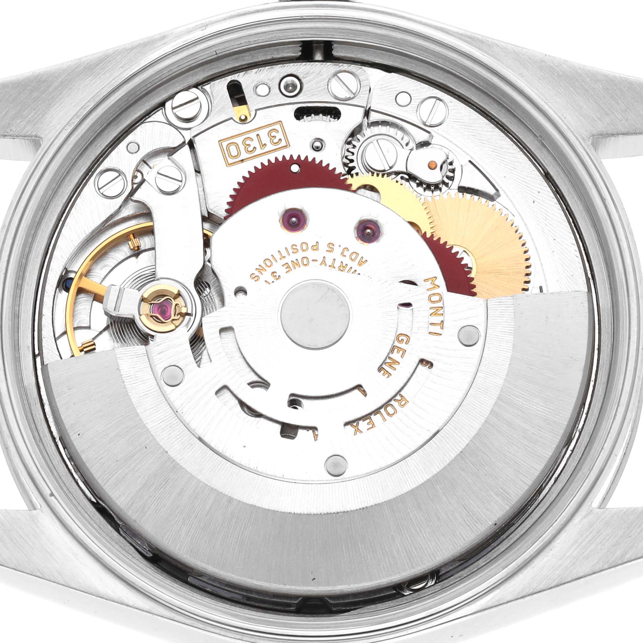 This image shows the internal mechanical movement of a Rolex Air-King 14000M Men's Stainless Steel Silver Dial 14000M Men's Stainless Steel Silver Dial watch, with visible gears, rotor, and intricate components.