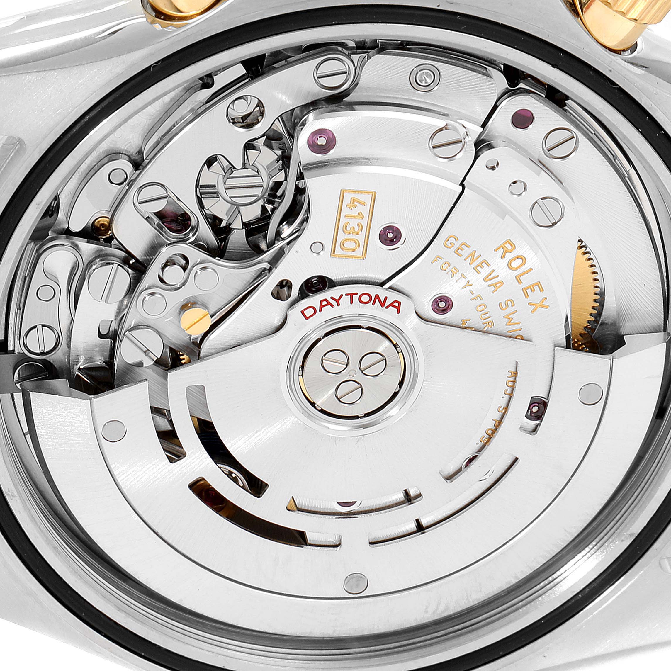 The image shows the back view of a Rolex Daytona 116503 Men's Steel and Gold (two tone) Black Dial 116503 Men's Steel and Gold (two tone) Black Dial watch, displaying its internal mechanical movement.