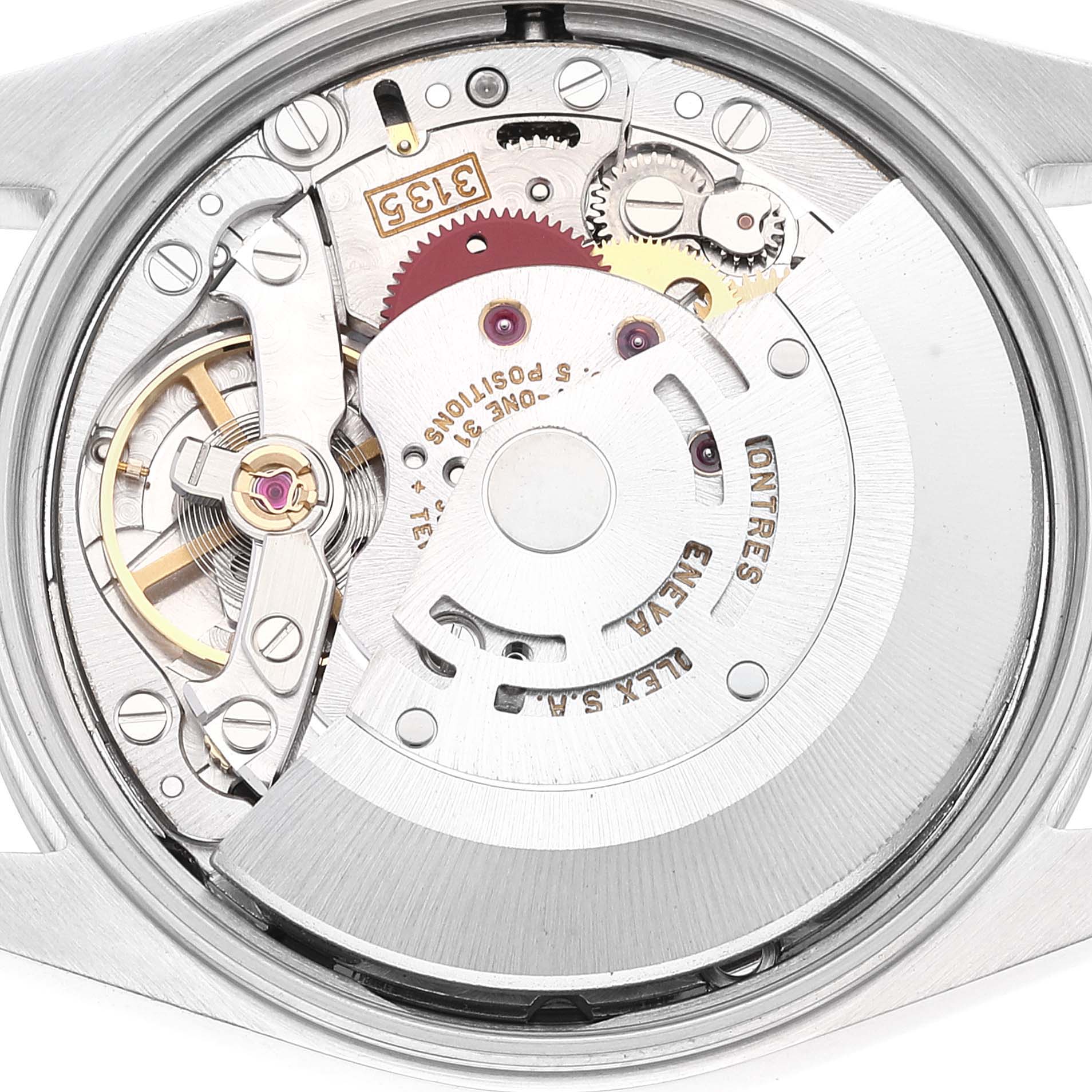 This is an internal view of a Rolex Date 15200 Men
s Stainless Steel Black Dial 15200 Men
s Stainless Steel Black Dial model watch, showcasing its automatic movement components.