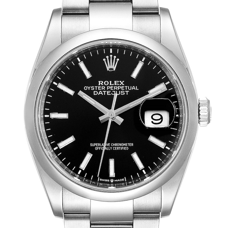 Rolex Datejust 36 Black Dial Domed Bezel Steel Mens Watch 126200 SwissWatchExpo