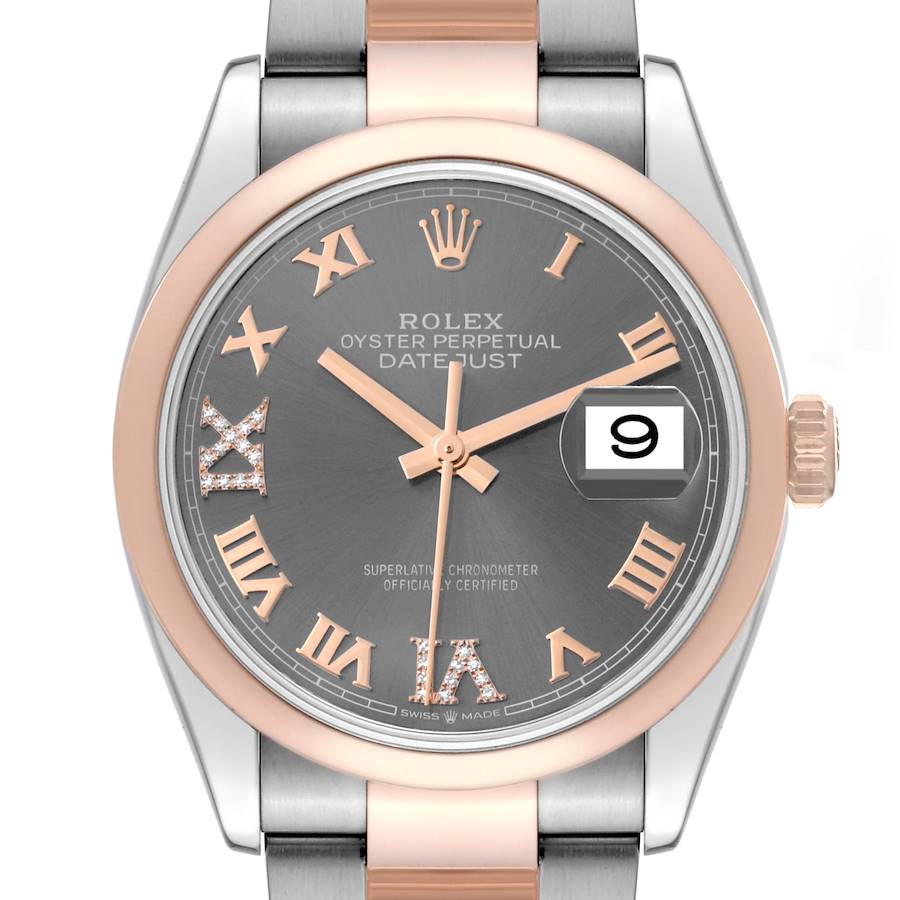 Rolex Datejust 36 Steel Rose Gold Slate Diamond Dial Mens Watch 126201 SwissWatchExpo