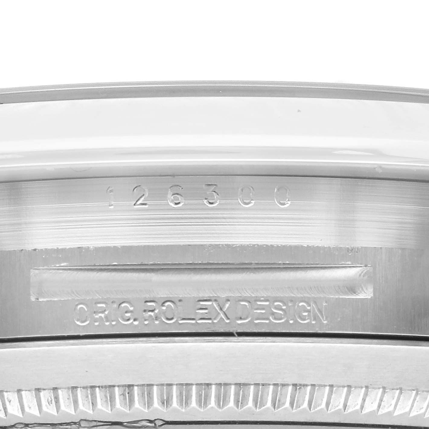 This image shows the case side and serial number engraving of the Rolex Datejust 41 126300 Men's Stainless Steel Grey Dial 126300 Men's Stainless Steel Grey Dial model.