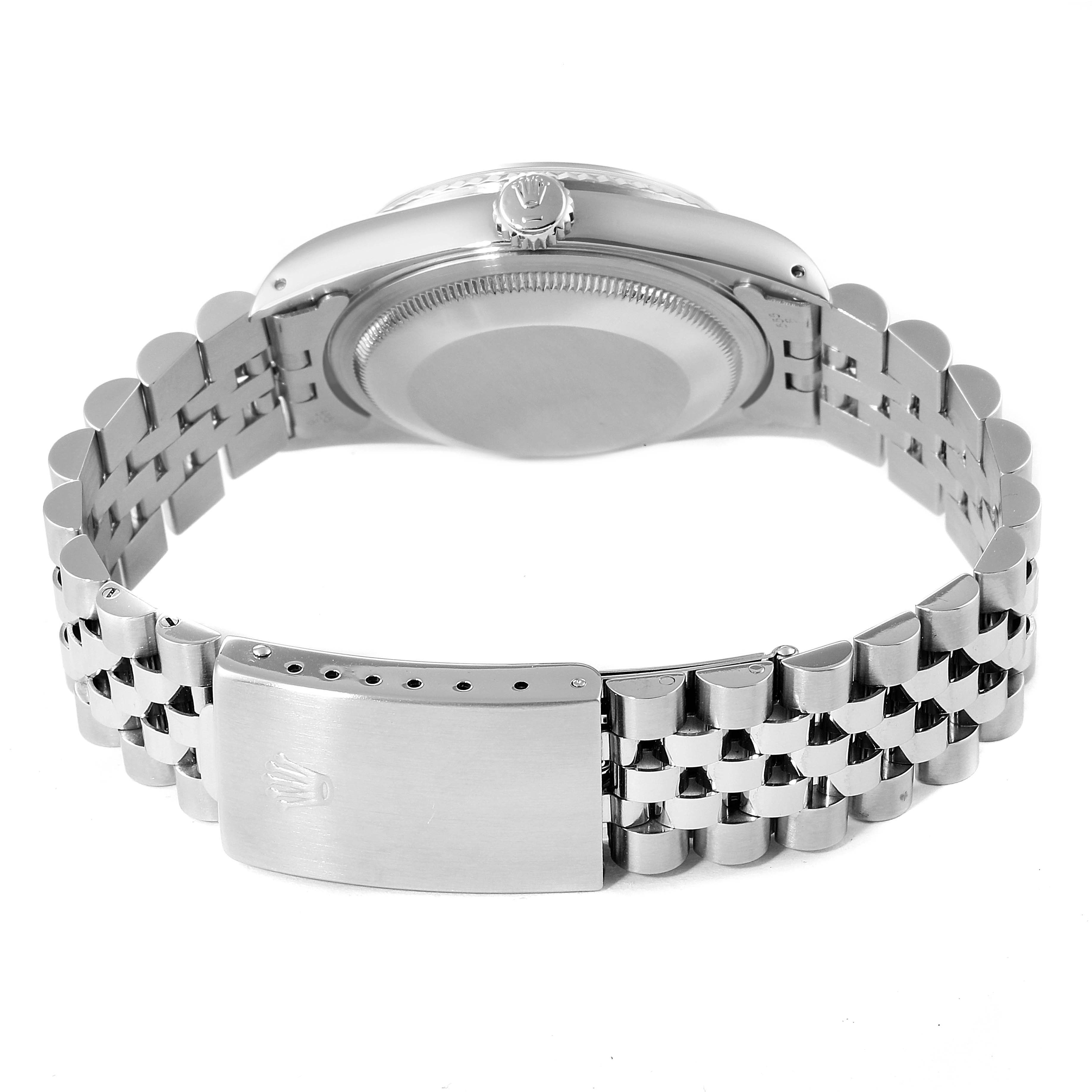 The image shows the back view of a Rolex Datejust 16234 Men's Stainless Steel Silver Dial 16234 Men's Stainless Steel Silver Dial watch, highlighting the bracelet and clasp.