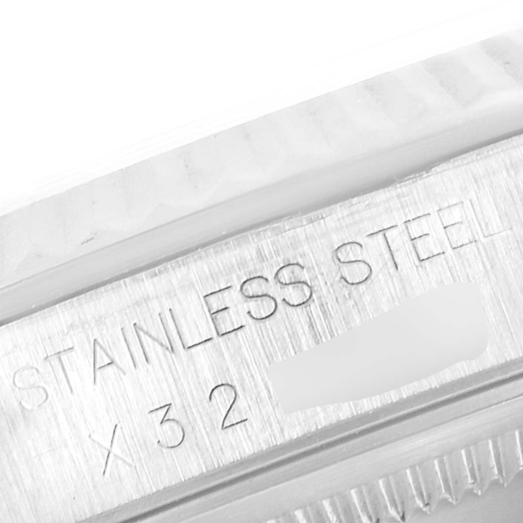 This image shows a close-up angle of the stainless steel part of a Rolex Datejust 16234 Men's Stainless Steel Silver Dial 16234 Men's Stainless Steel Silver Dial watch.