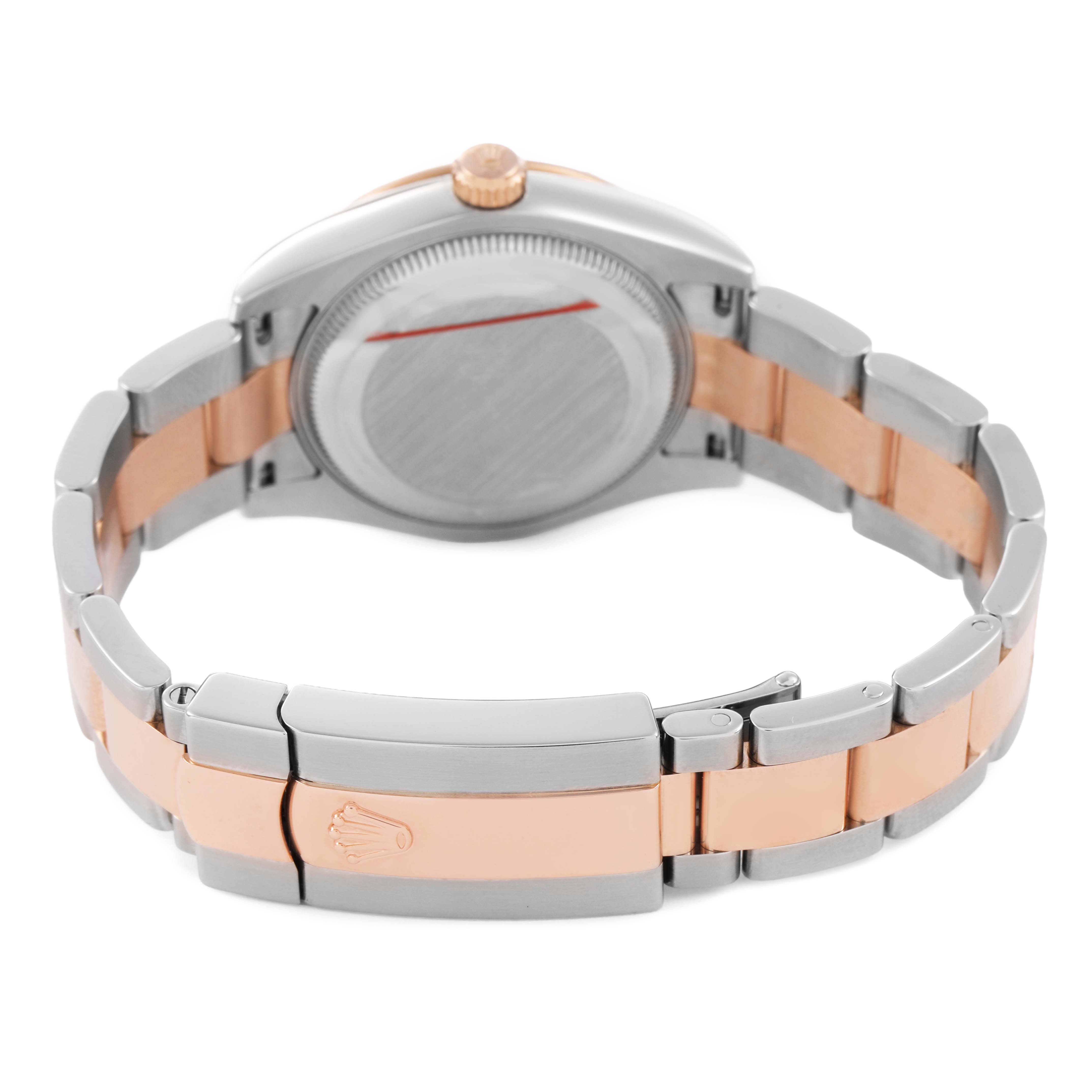 The image shows the back and bracelet of a Rolex Datejust 178341 Women's Steel and Gold (two tone) Silver Dial watch, highlighting its two-tone design and clasp.