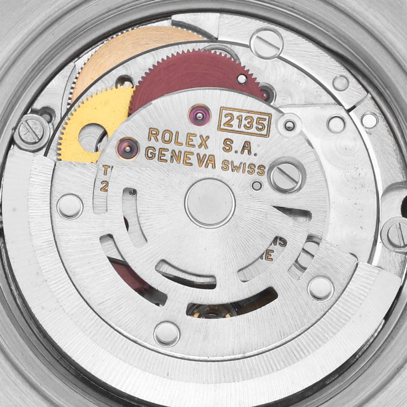 This image shows the internal movement of a Rolex Datejust 69173 Women's Steel and Gold (two tone) Black Dial 69173 Women's Steel and Gold (two tone) Black Dial watch, focusing on the gears and mechanisms.