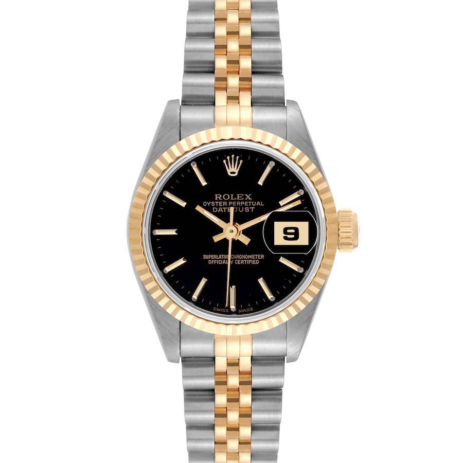 Rolex Datejust Steel Yellow Gold Black Dial Ladies Watch 69173 Box Papers SwissWatchExpo