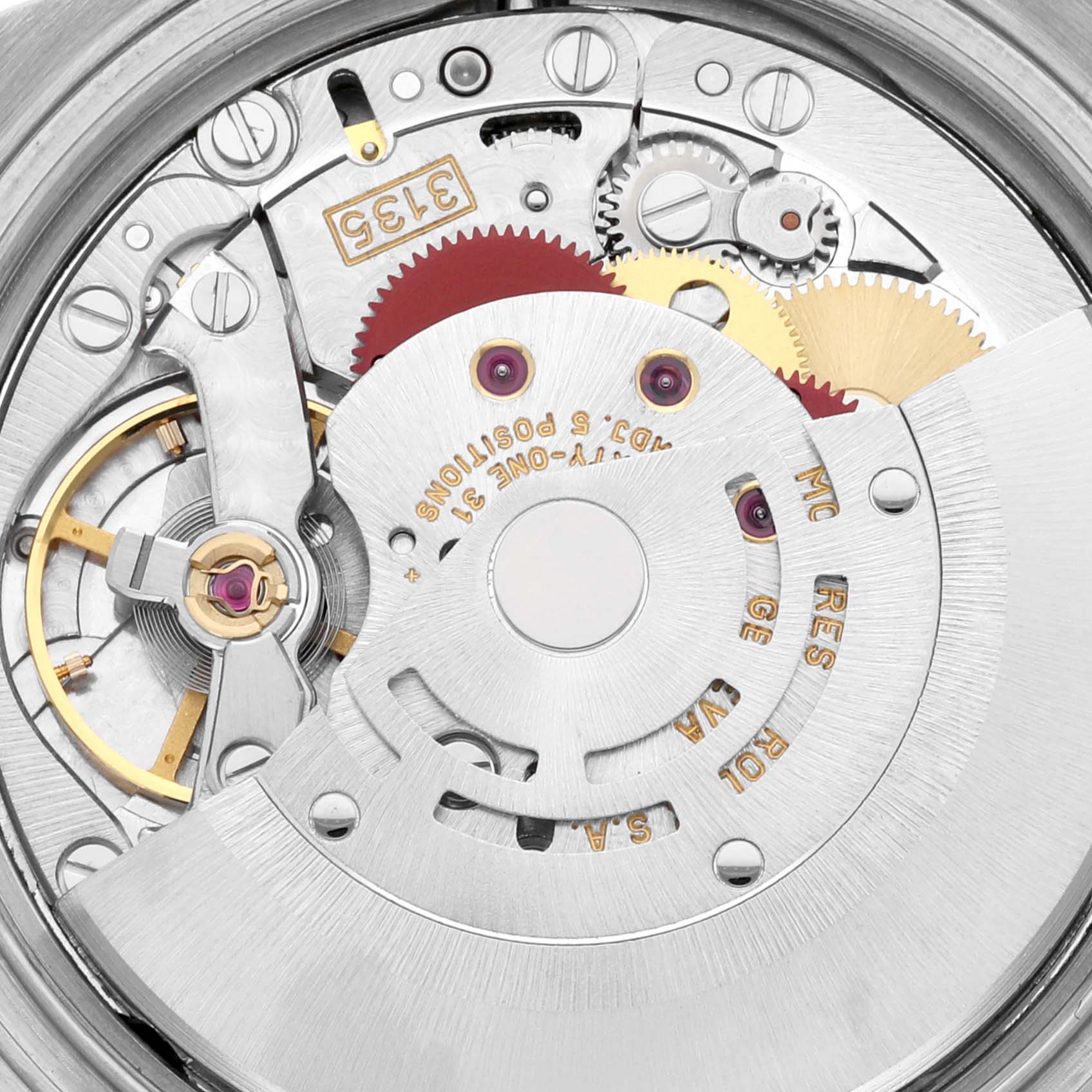 This image shows the inner mechanical movement of a Rolex Datejust 16233 Men's Steel and Gold (two tone) Champagne Dial 16233 Men's Steel and Gold (two tone) Champagne Dial watch, highlighting gears and intricate components.