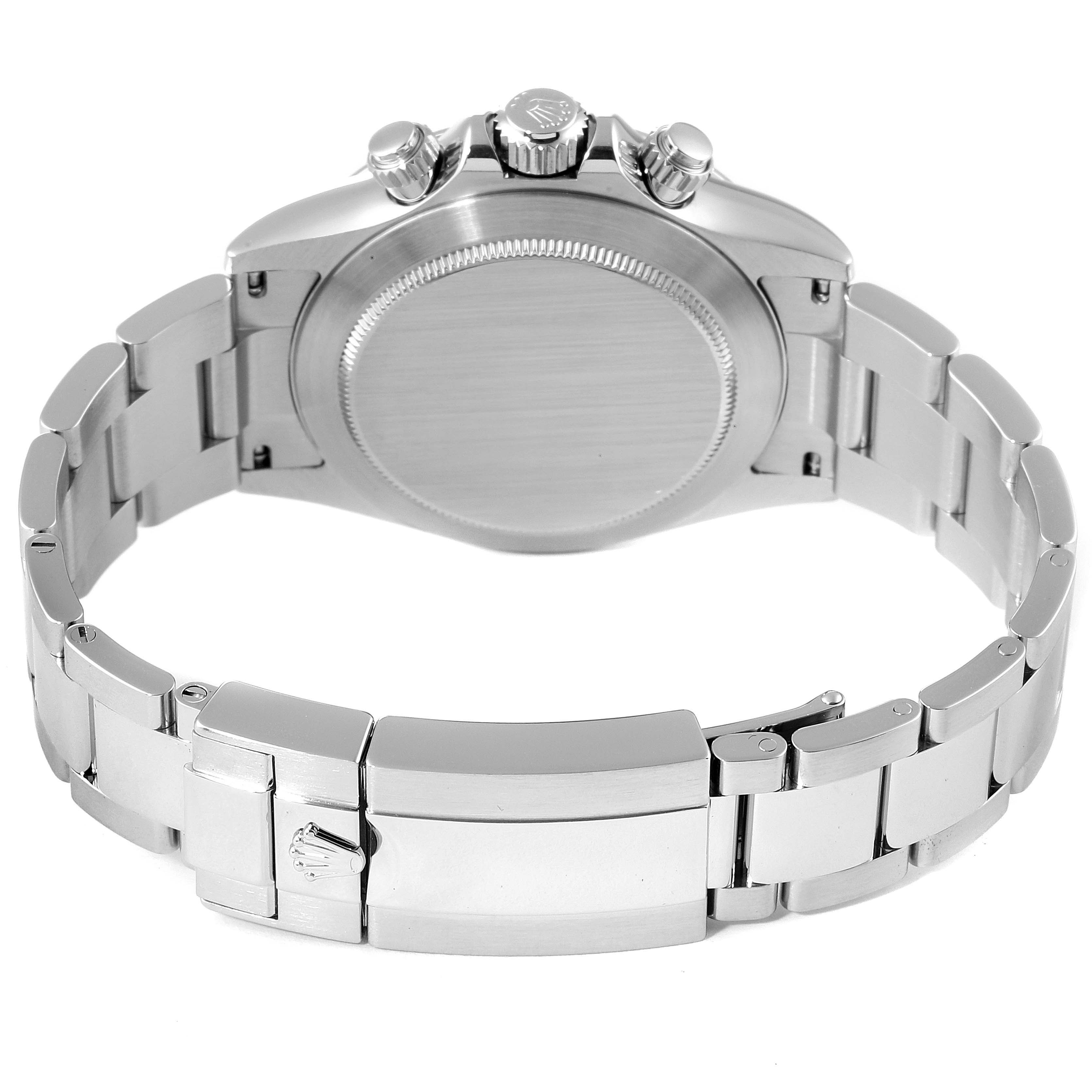 This image shows the back case and metal bracelet clasp of the Rolex Daytona 116520 Men's Stainless Steel Black Dial 116520 Men's Stainless Steel Black Dial watch from a rear angle.