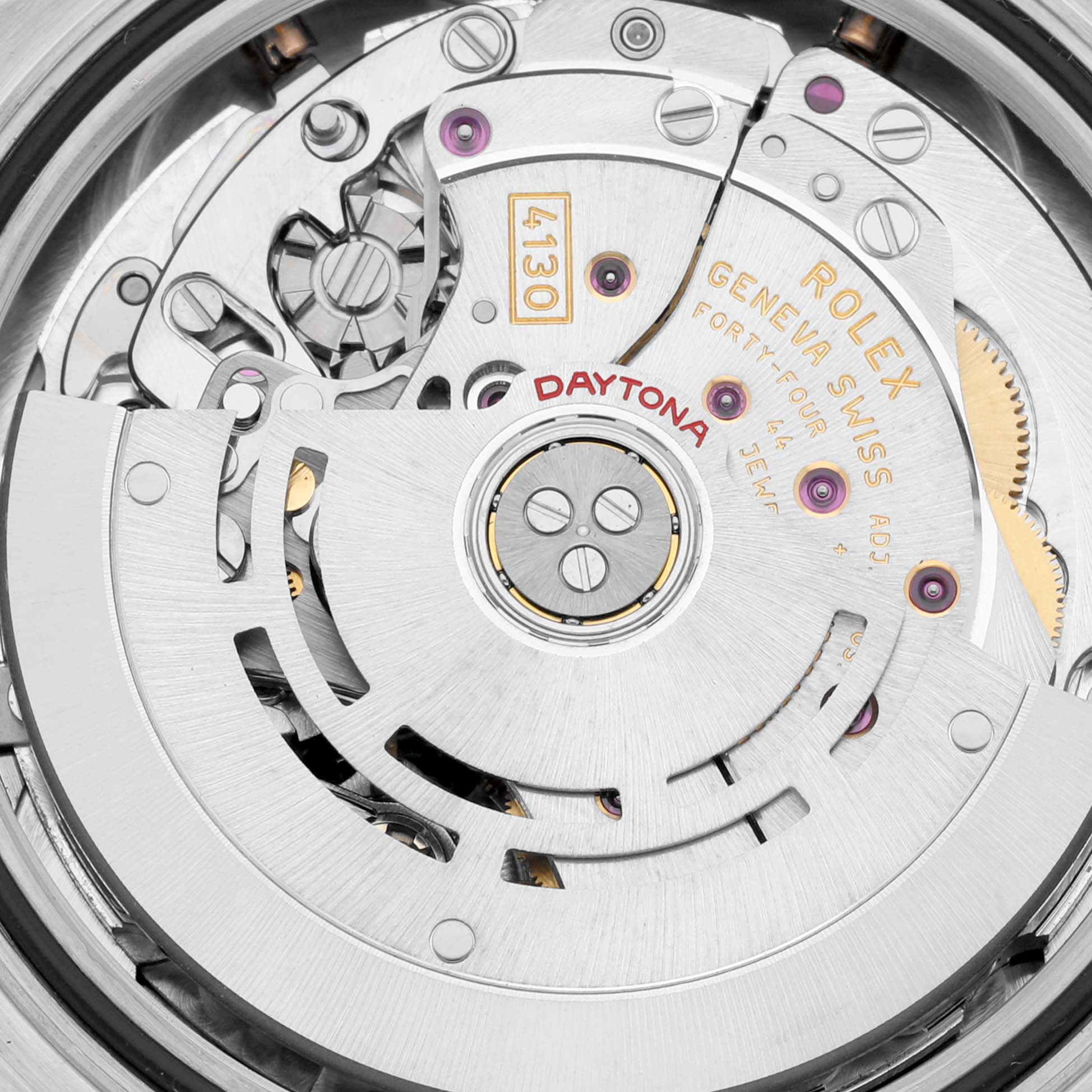 The image displays the intricate internal mechanism of the Rolex Daytona 116519 Men's White Gold Silver Dial 116519 Men's White Gold Silver Dial watch, showcasing its movement parts.