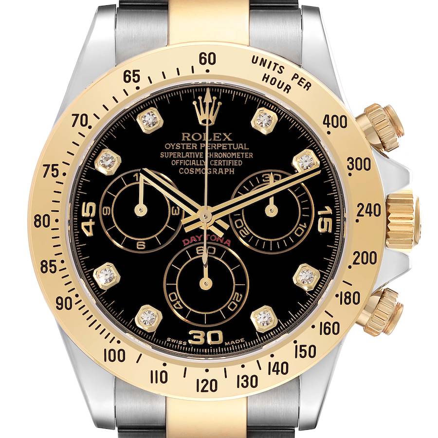 Rolex Daytona Steel Yellow Gold Black Diamond Dial Mens Watch 116523 Box Card SwissWatchExpo