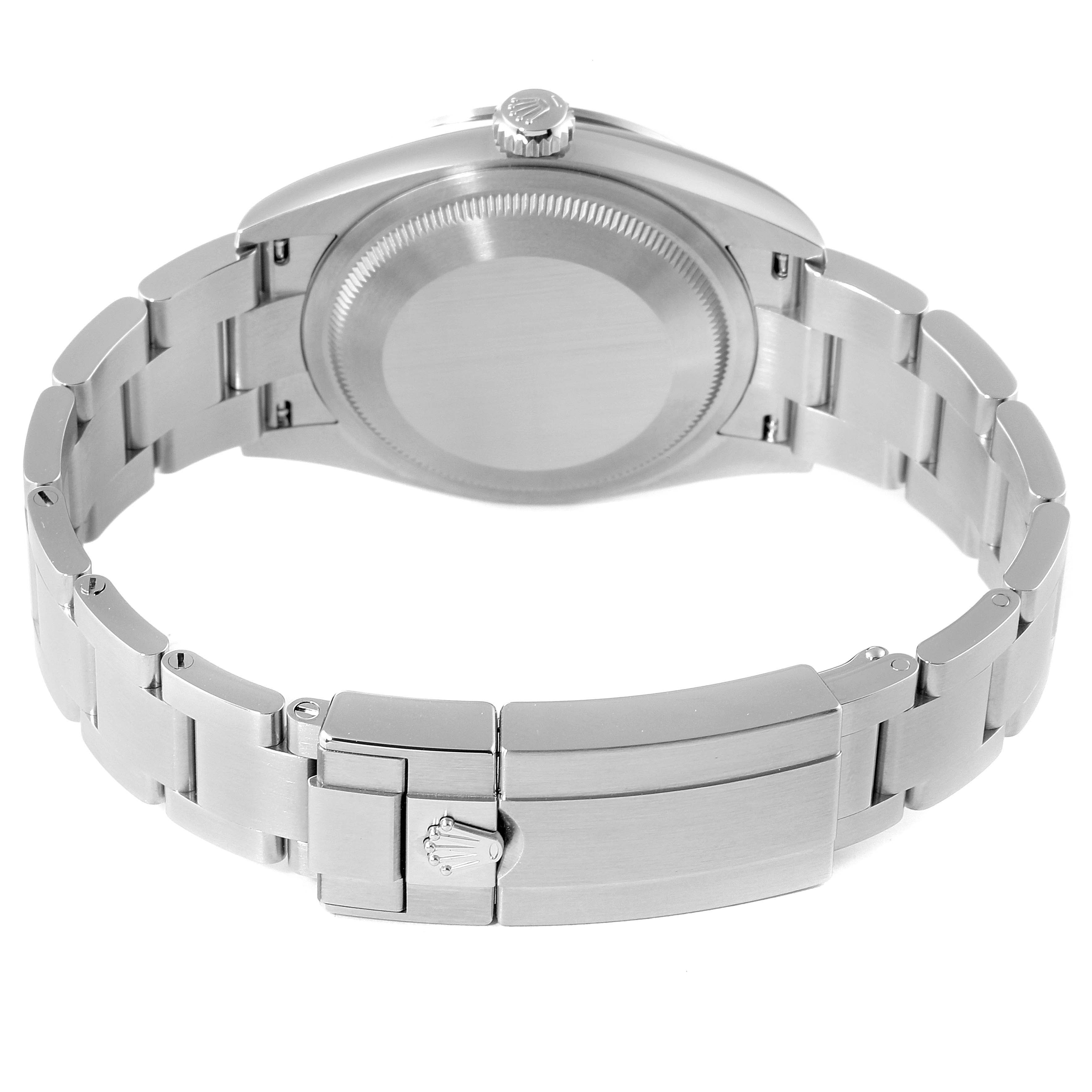 This image shows the back view of the Rolex Explorer 124270 Men
s Stainless Steel Black Dial 124270 Men
s Stainless Steel Black Dial watch, highlighting the case back, bracelet, and clasp.