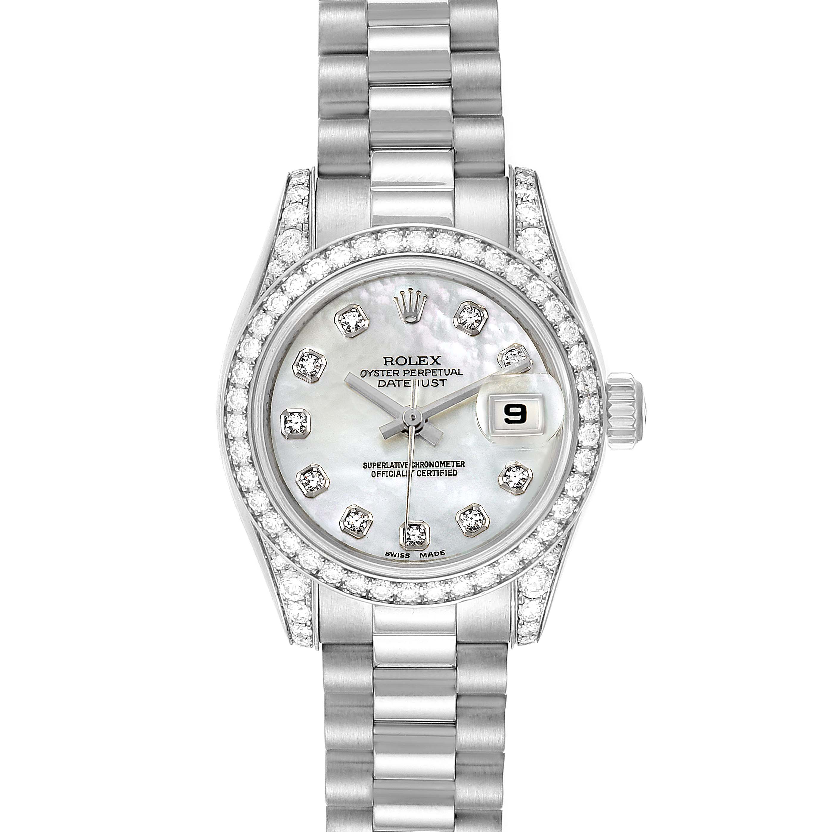 Rolex President Datejust Ladies White Gold MOP Diamond Lugs Watch ...