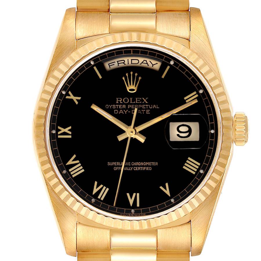 Rolex President Day-Date Black Dial Yellow Gold Mens Watch 18238 SwissWatchExpo