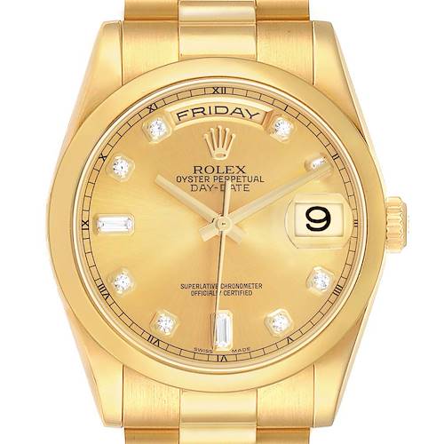 Photo of Rolex President Yellow Gold Diamond Champagne Dial Mens Watch 118208 Box Card