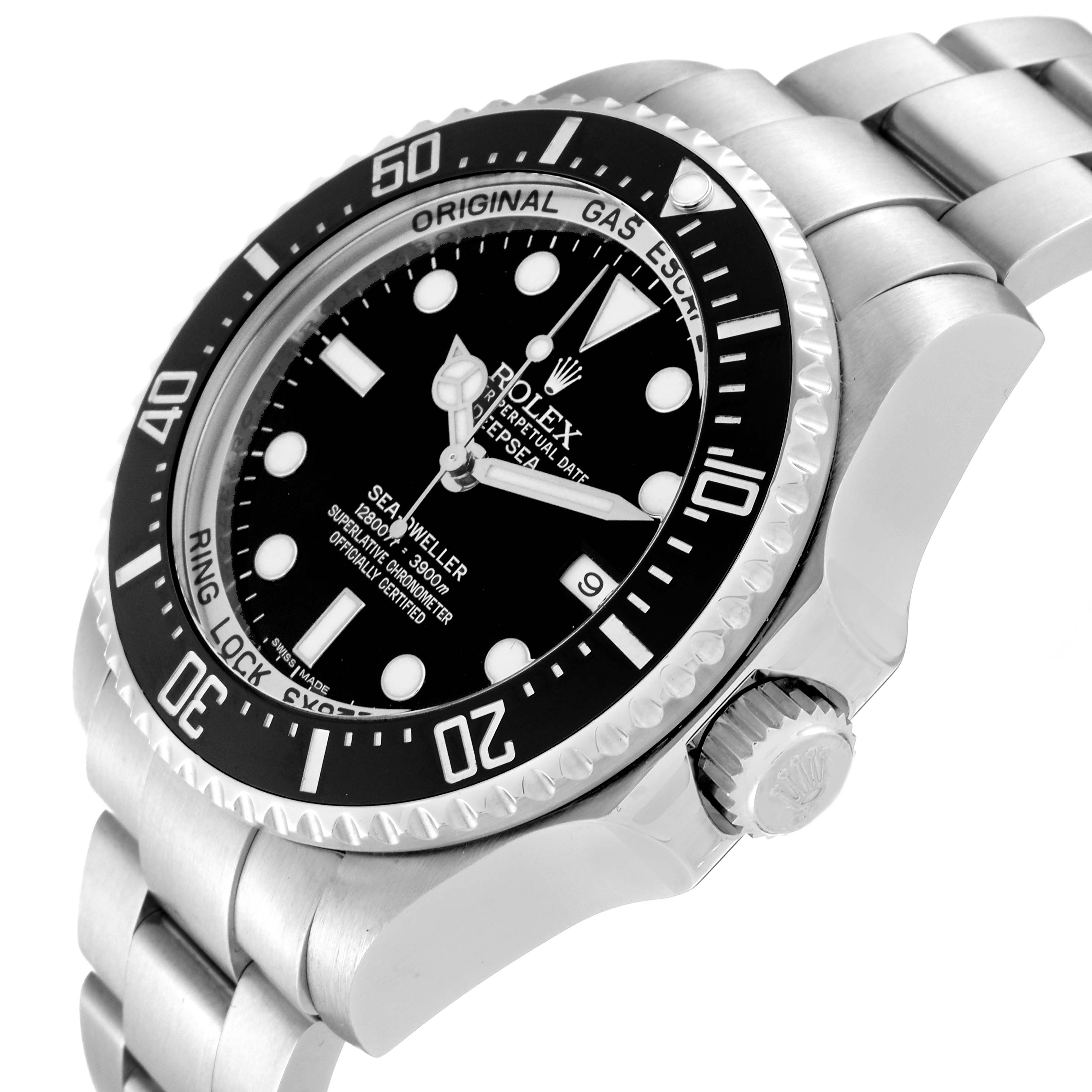 The image shows a Rolex Sea-Dweller 116660 Men's Stainless Steel Black Dial 116660 Men's Stainless Steel Black Dial watch at a slightly tilted angle, highlighting the dial, bezel, crown, and part of the bracelet.