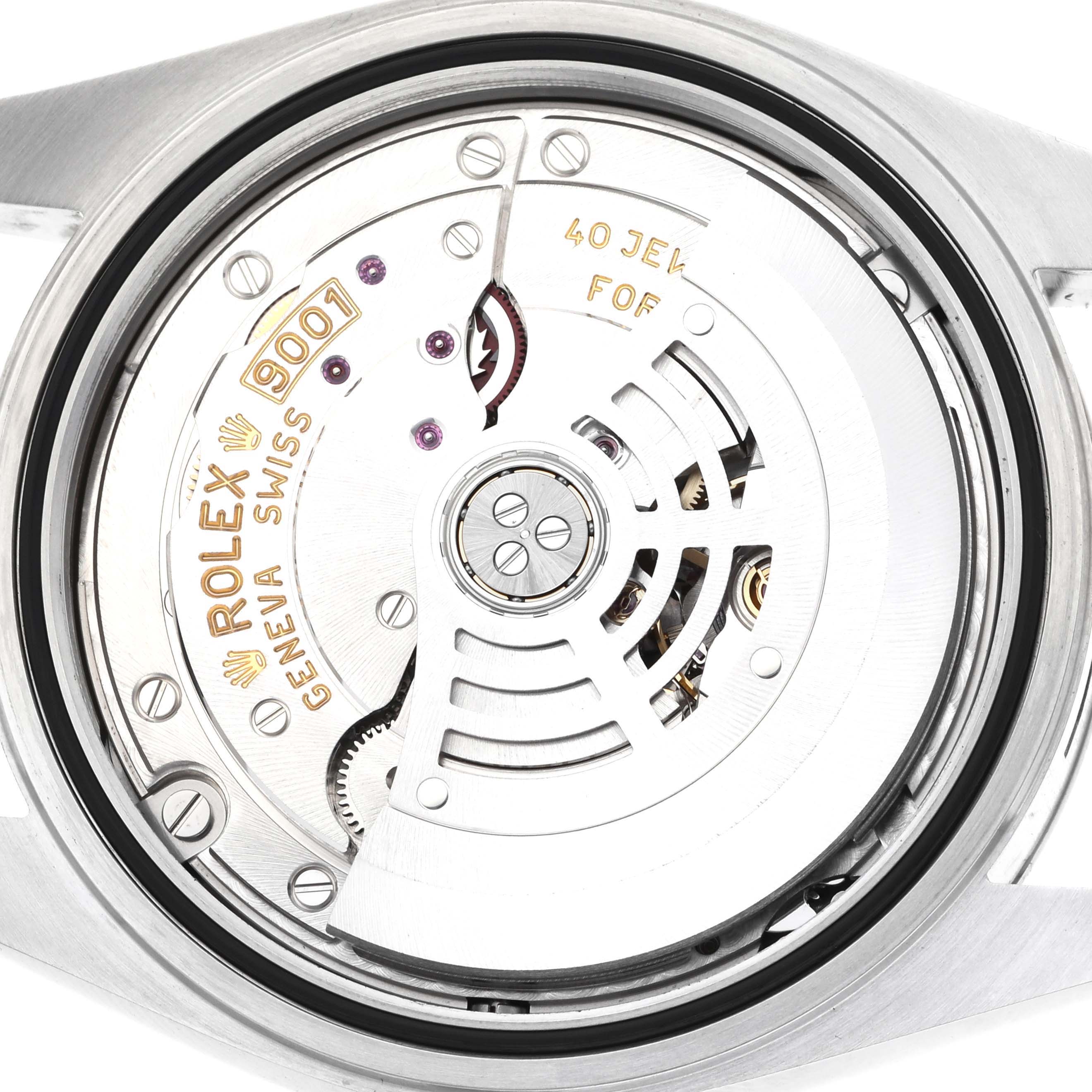 The image shows the back view of a Rolex Sky-Dweller 326934 Men
s Stainless Steel Blue Dial, highlighting its movement and rotor.